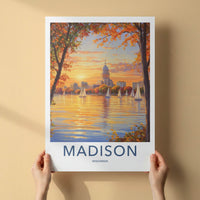 Madison Poster - Wisconsin Travel Print - Golden Lake Reflections Home Decor