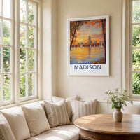 Madison Poster - Wisconsin Travel Print - Golden Lake Reflections Home Decor