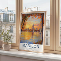 Madison Poster - Wisconsin Travel Print - Golden Lake Reflections Home Decor