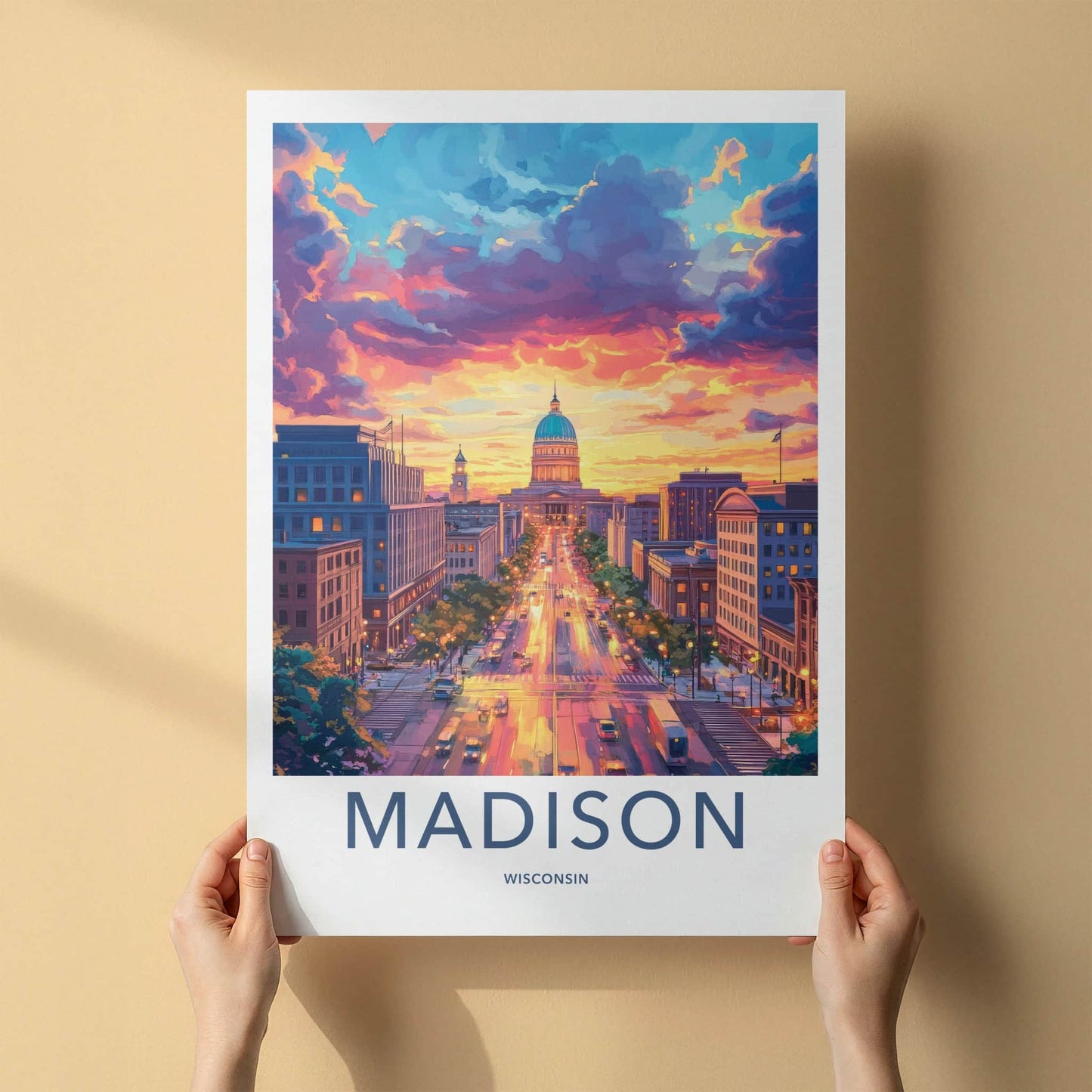 Madison Poster - Wisconsin Wall Art - Vibrant Sunset City Home Decor
