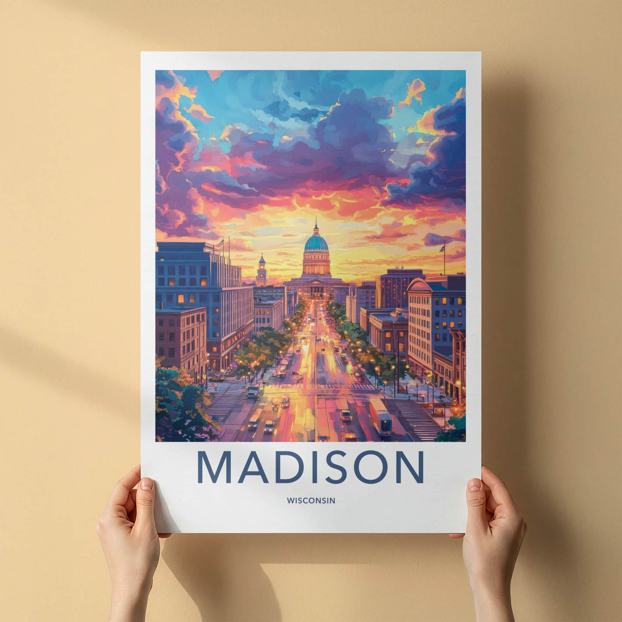 Madison Poster - Wisconsin Wall Art - Vibrant Sunset City Home Decor