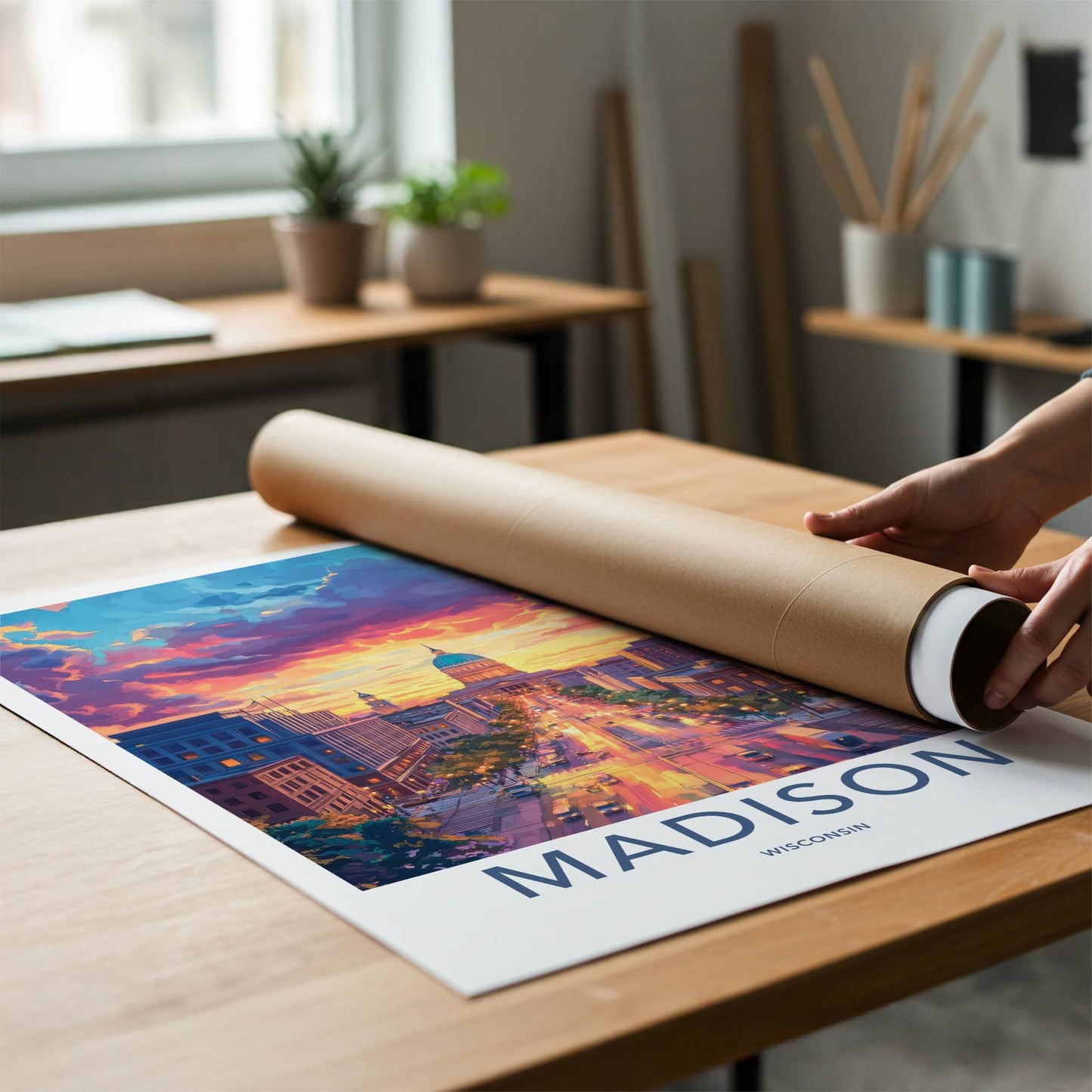 Madison Poster - Wisconsin Wall Art - Vibrant Sunset City Home Decor