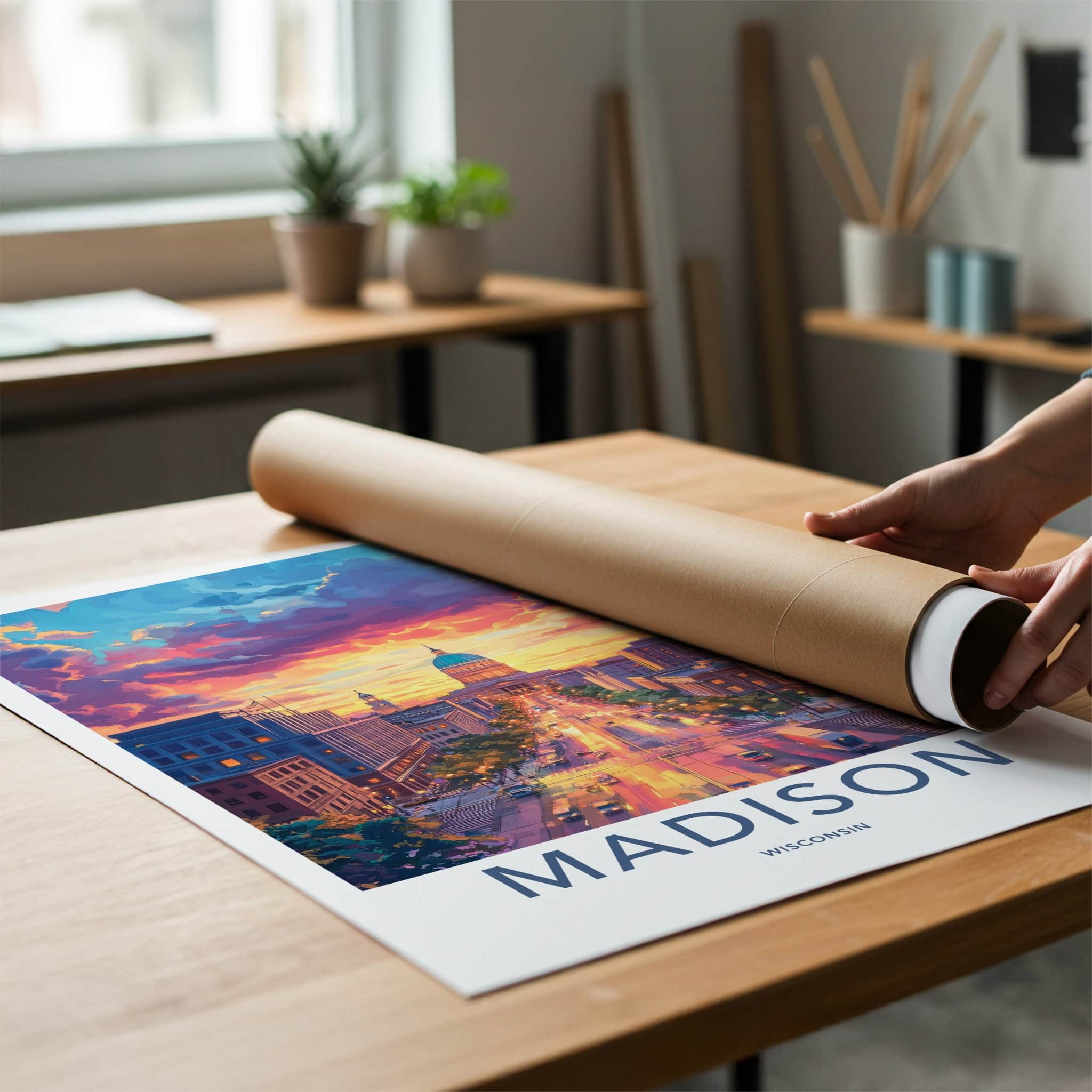 Madison Poster - Wisconsin Wall Art - Vibrant Sunset City Home Decor