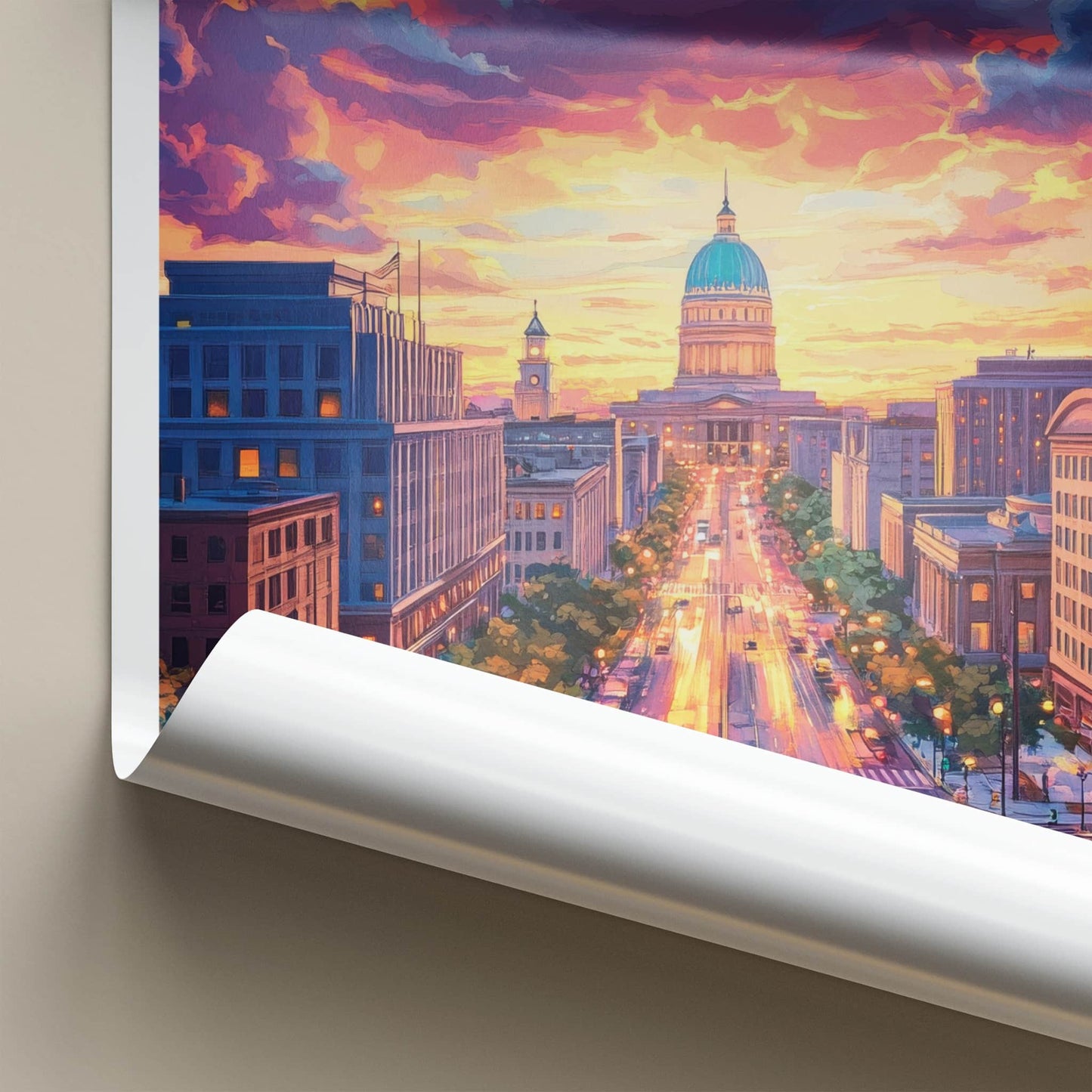 Madison Poster - Wisconsin Wall Art - Vibrant Sunset City Home Decor