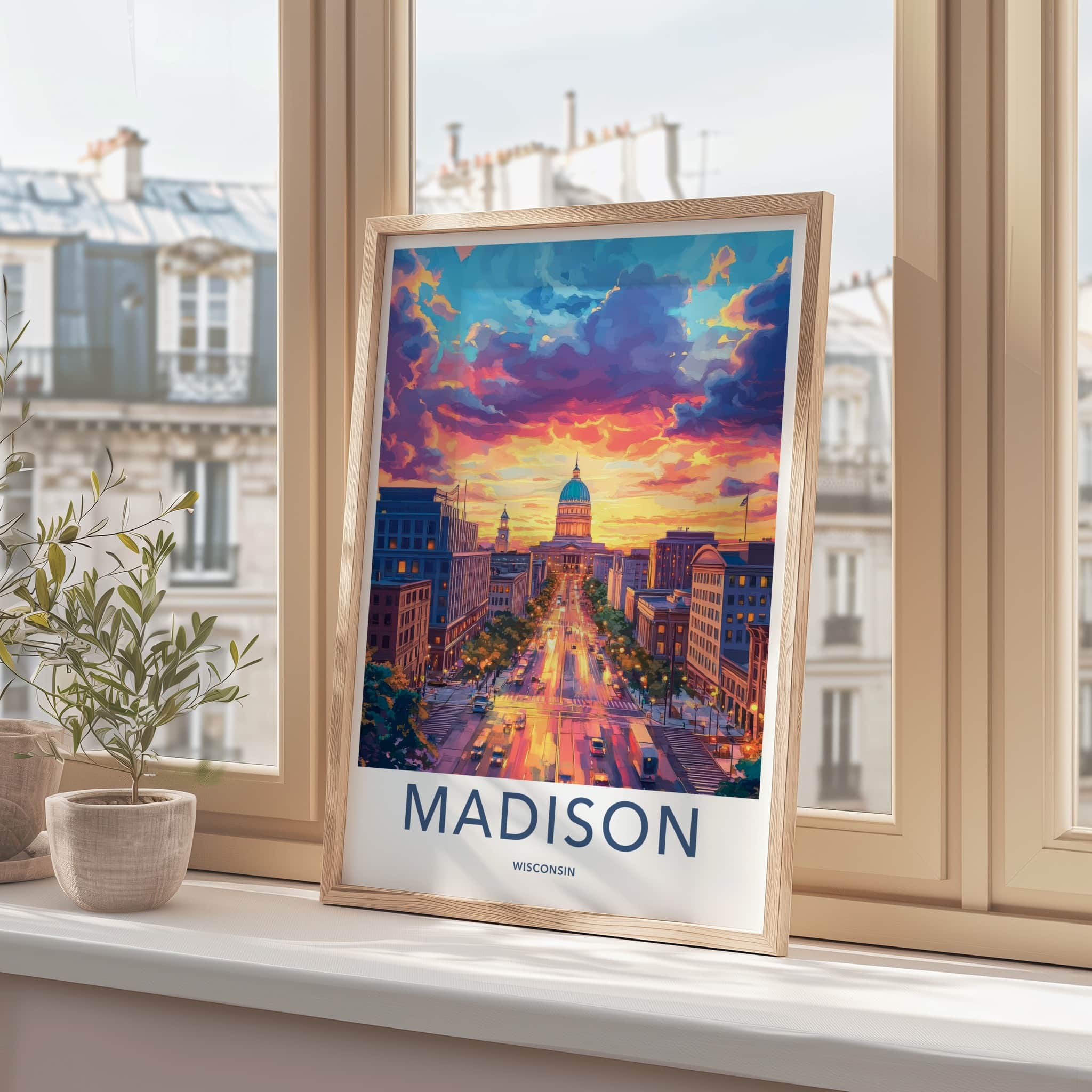 Madison Poster - Wisconsin Wall Art - Vibrant Sunset City Home Decor