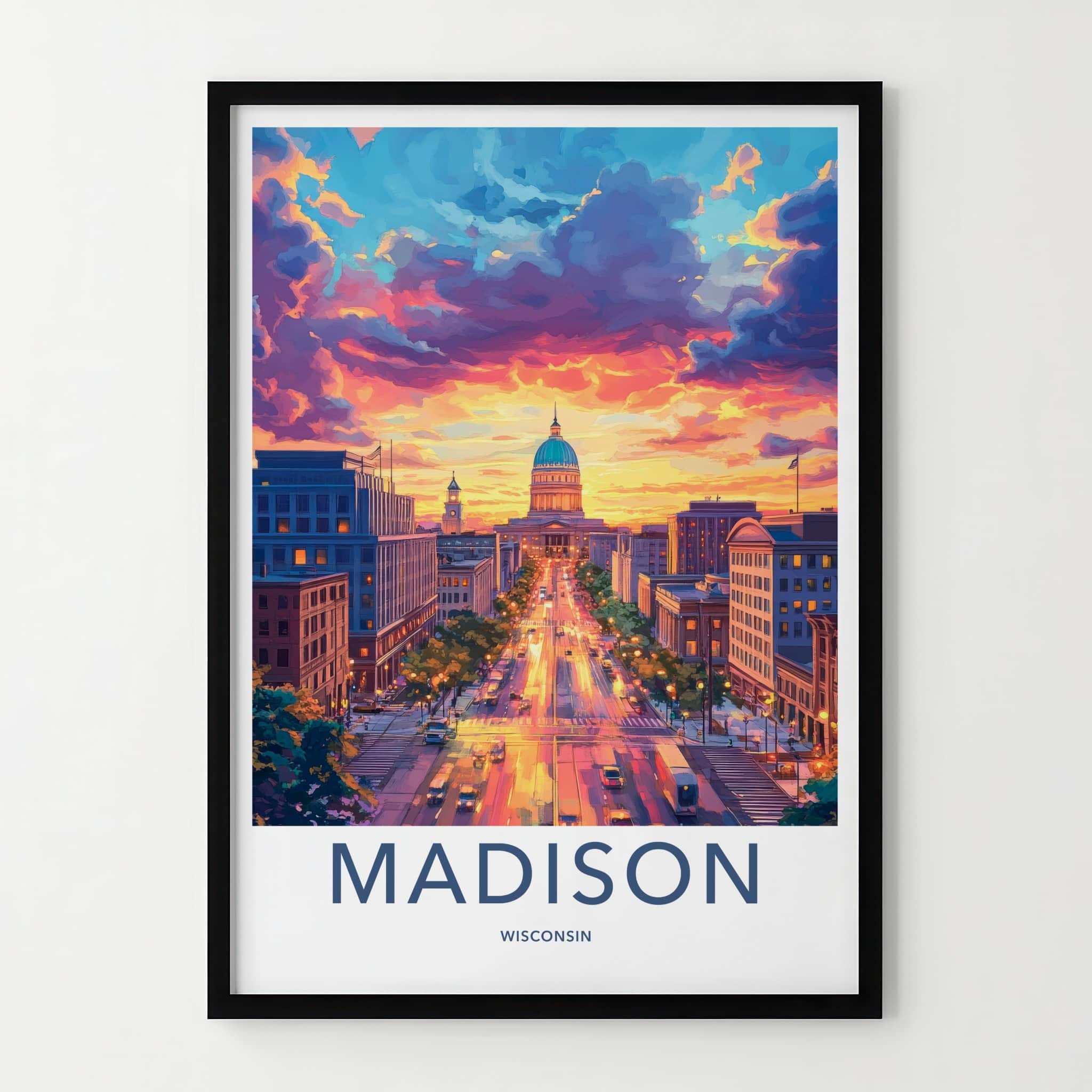 Madison Poster - Wisconsin Wall Art - Vibrant Sunset City Home Decor