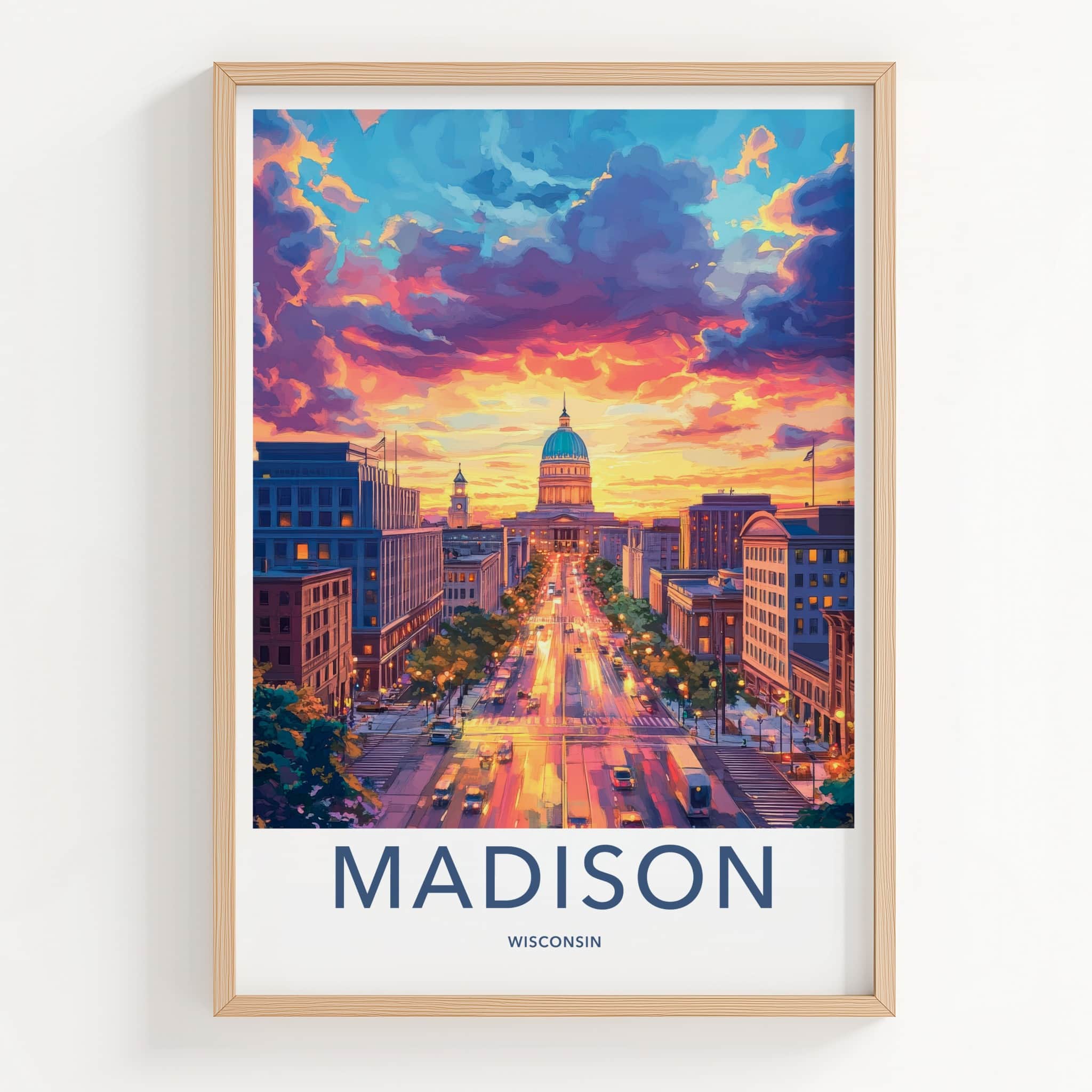 Madison Poster - Wisconsin Wall Art - Vibrant Sunset City Home Decor