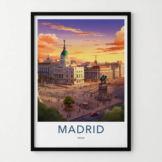 Madrid Poster - Spain Travel Art - Urban Evening Scene Home Decor