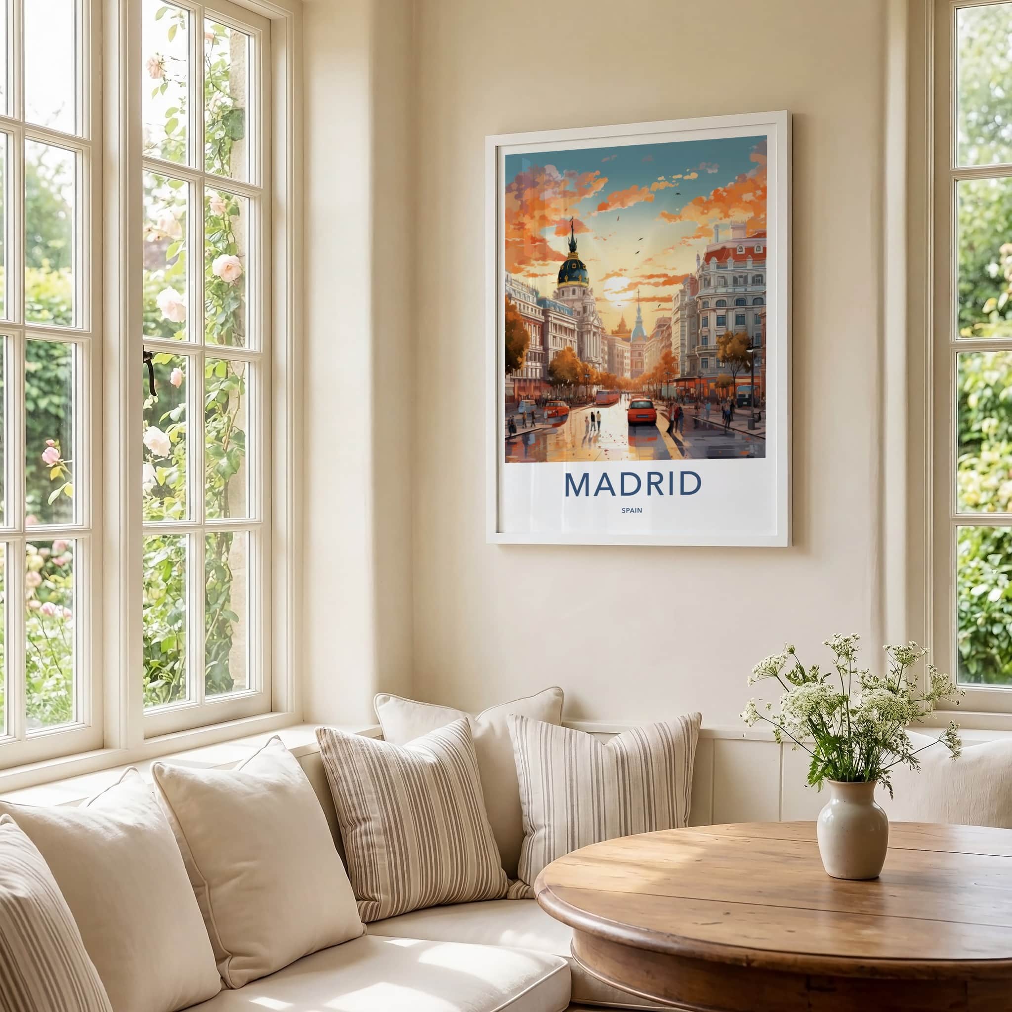 Madrid Poster - Spain Travel Art - Vibrant City Sunset Home Decor