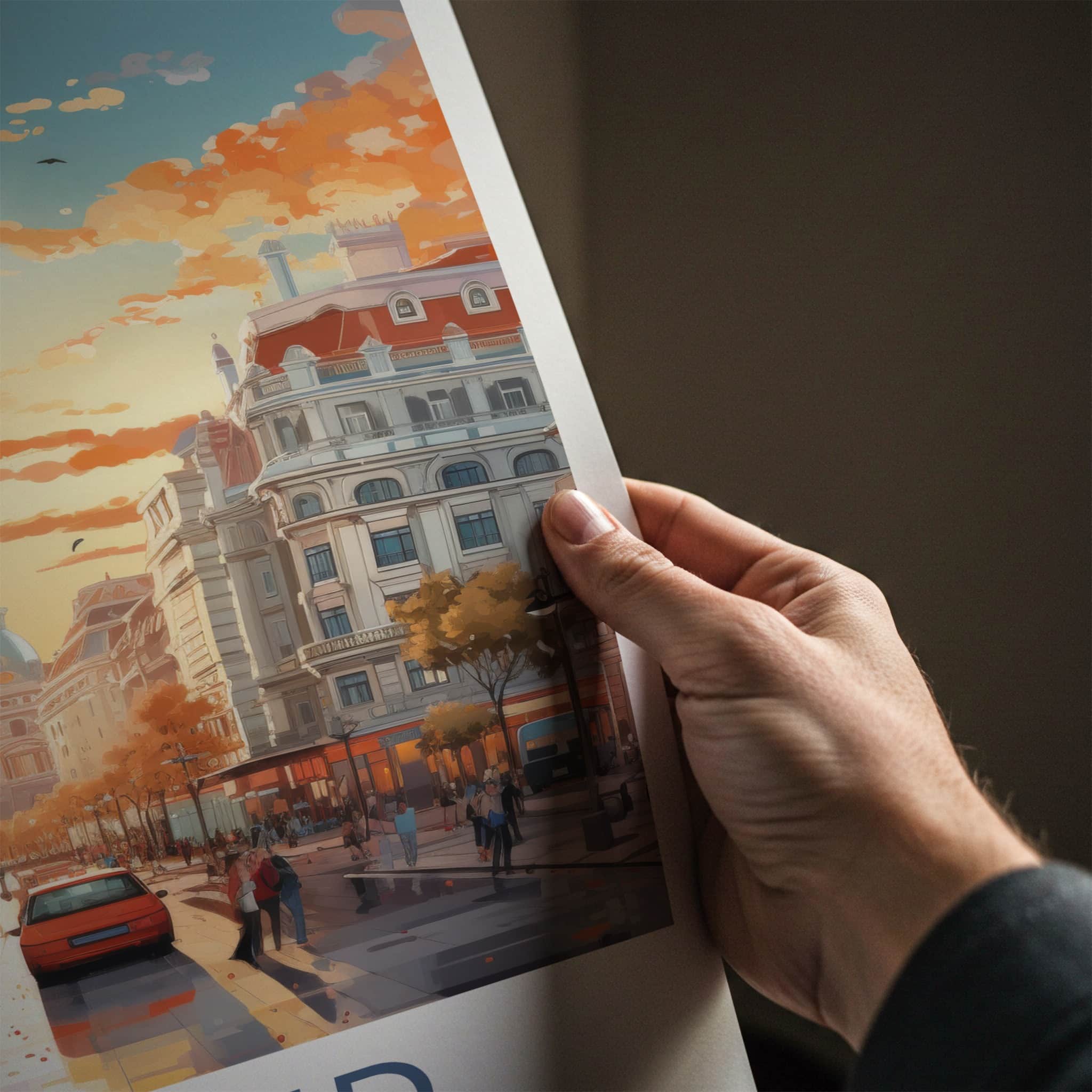 Madrid Poster - Spain Travel Art - Vibrant City Sunset Home Decor