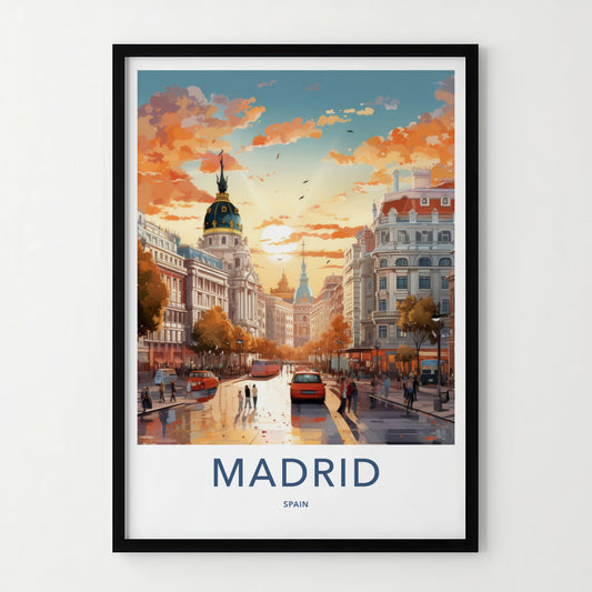 Madrid Poster - Spain Travel Art - Vibrant City Sunset Home Decor