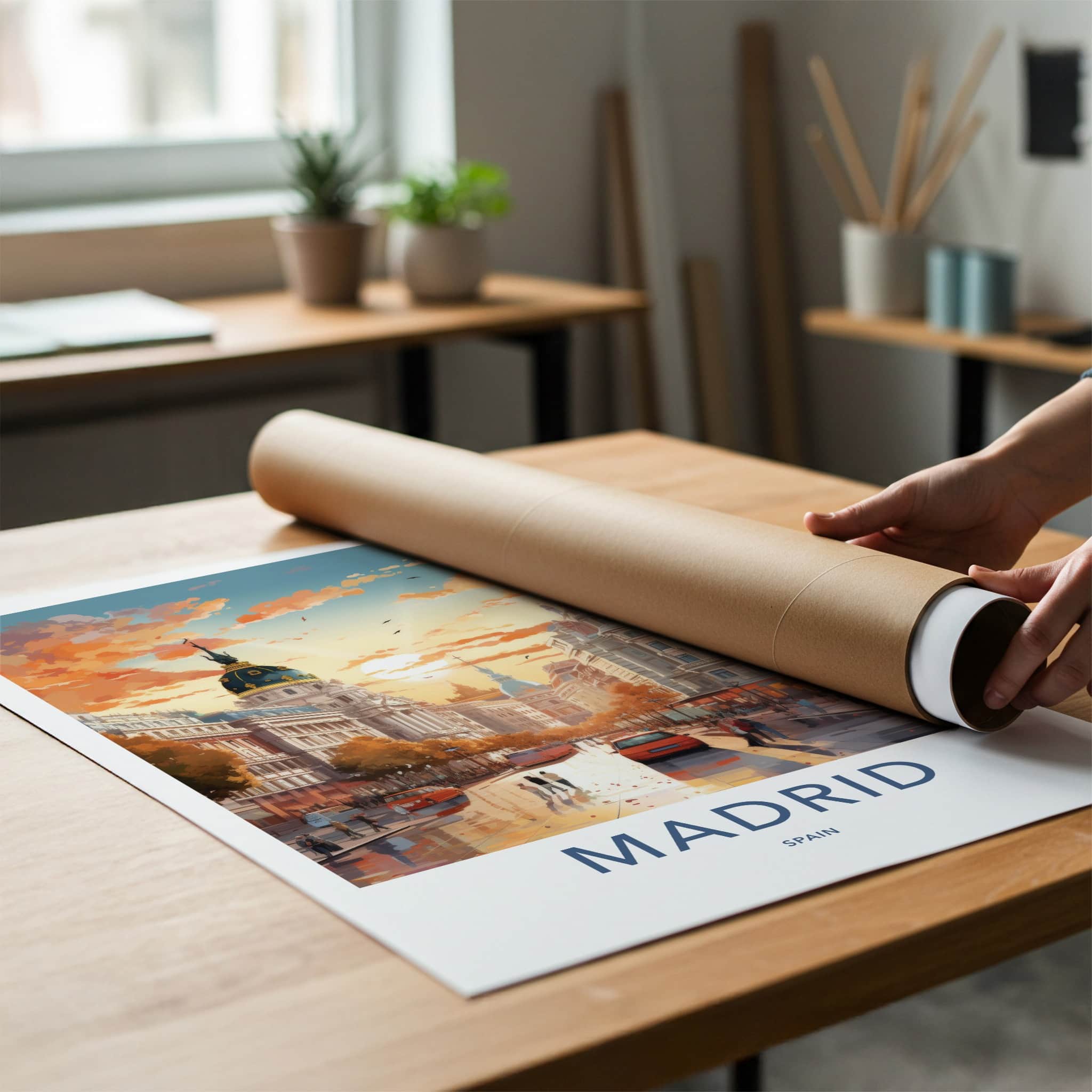 Madrid Poster - Spain Travel Art - Vibrant City Sunset Home Decor
