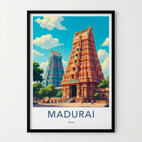 Madurai Poster - India Art Print - Tamil Nadu Ornate Temple Towers Wall Decor
