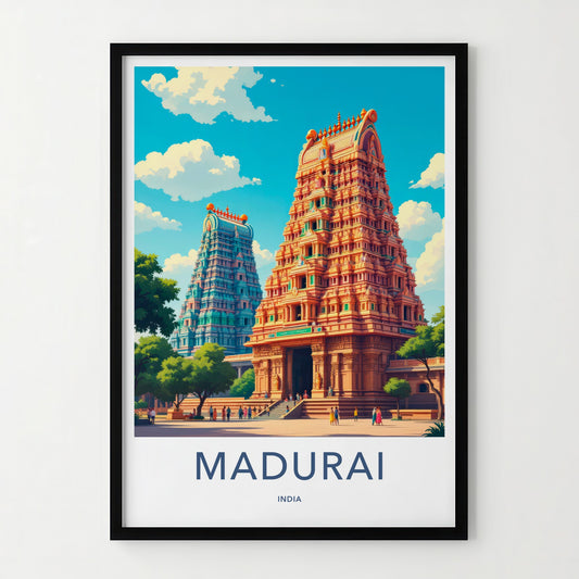 Madurai Poster - India Art Print - Tamil Nadu Ornate Temple Towers Wall Decor