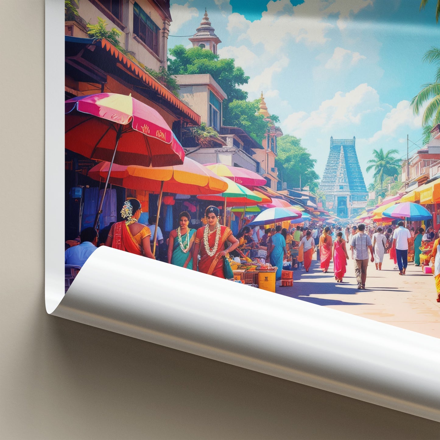 Madurai Poster - India Travel Art - Tamil Nadu Colorful Market Scene Home Decor