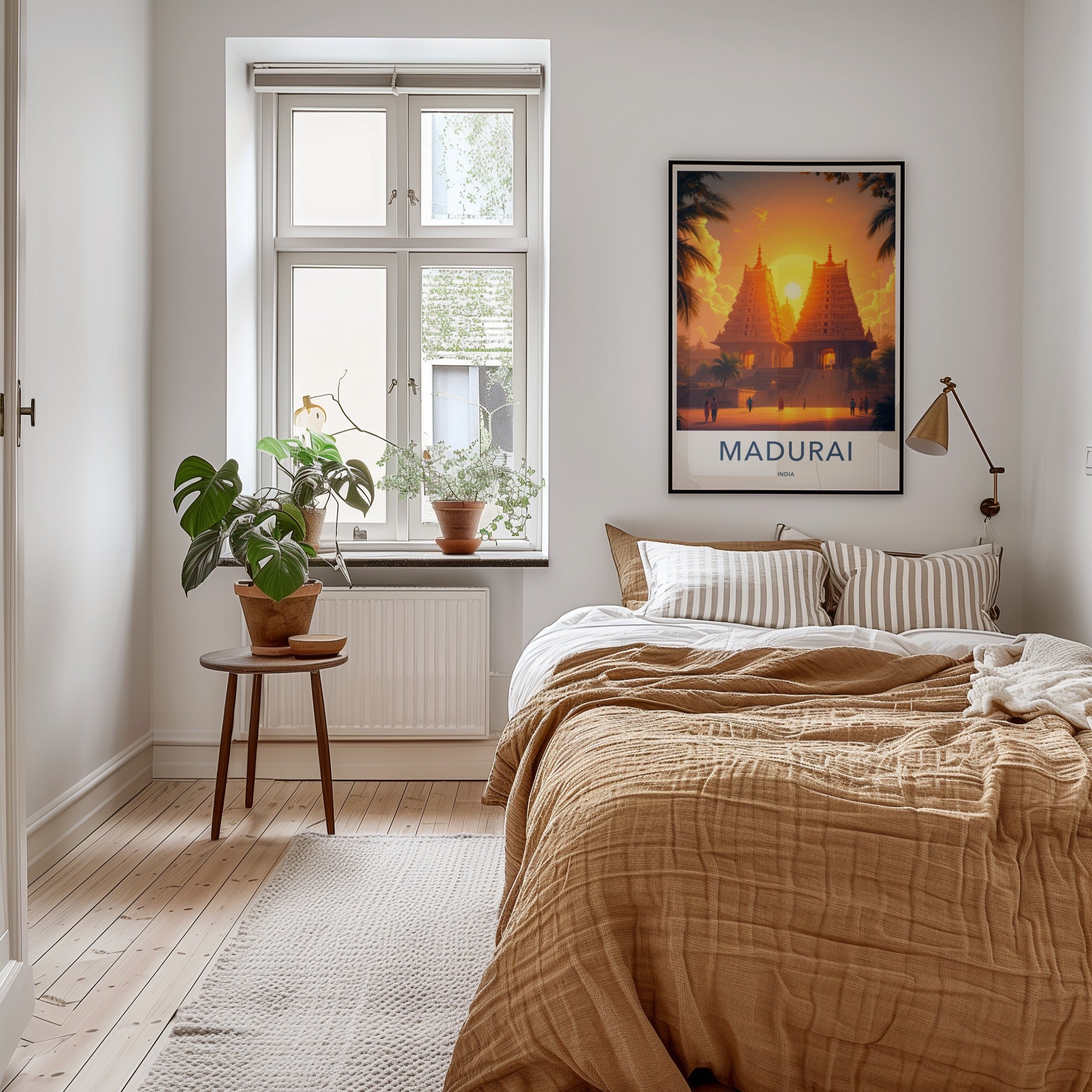 Madurai Poster - India Travel Art - Tamil Nadu Golden Temple Sunset Home Decor