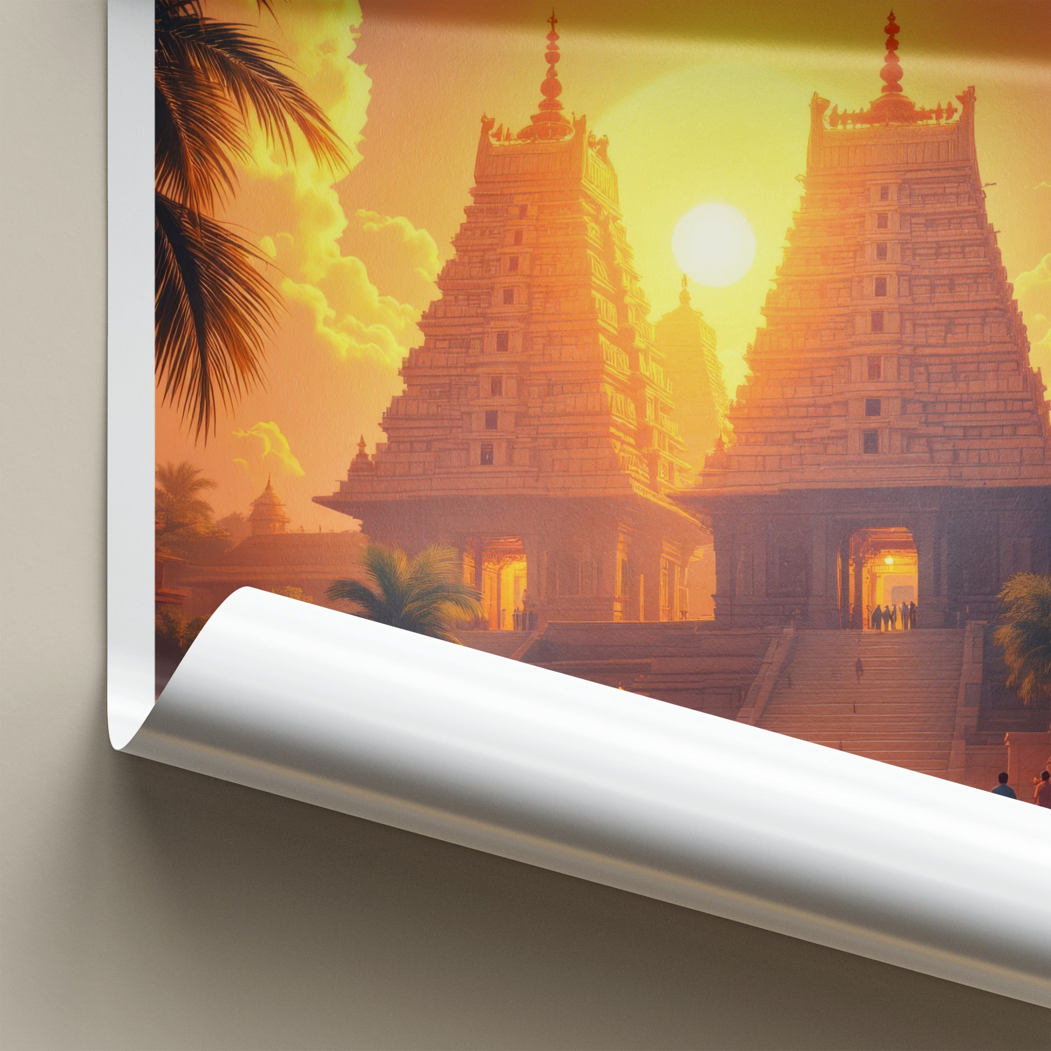Madurai Poster - India Travel Art - Tamil Nadu Golden Temple Sunset Home Decor