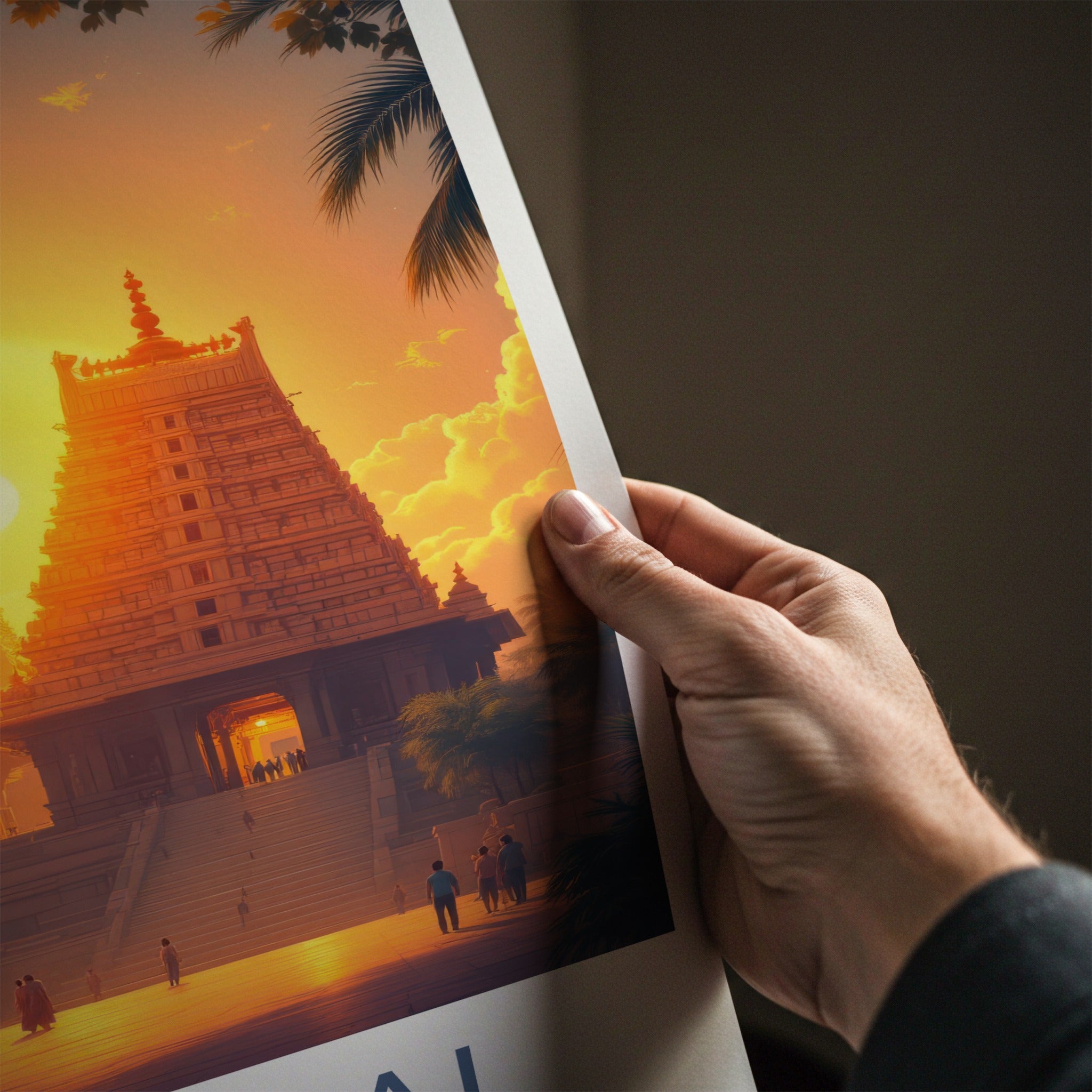 Madurai Poster - India Travel Art - Tamil Nadu Golden Temple Sunset Home Decor