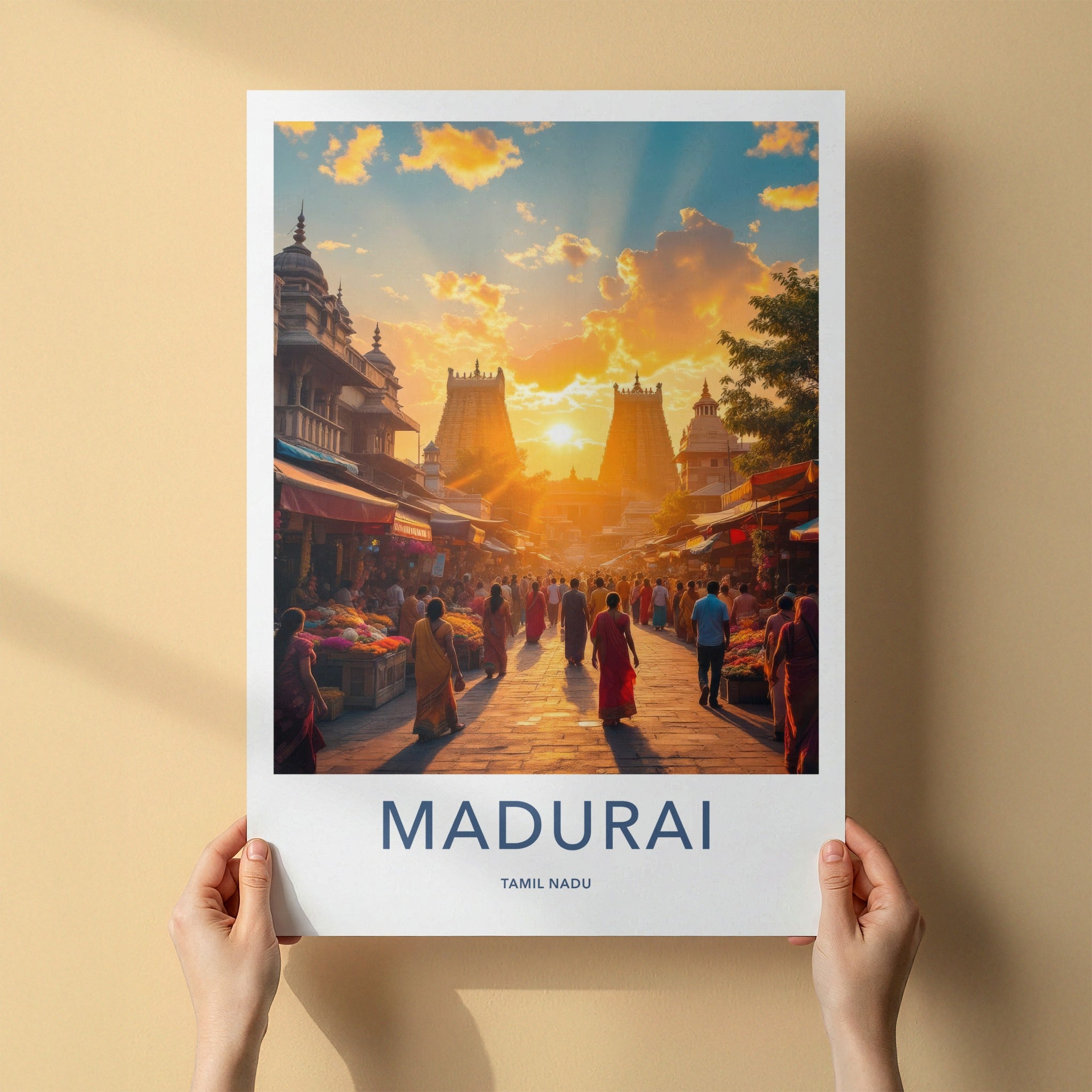 Madurai Poster - India Travel Art - Tamil Nadu Temple Sunset Wall Decor