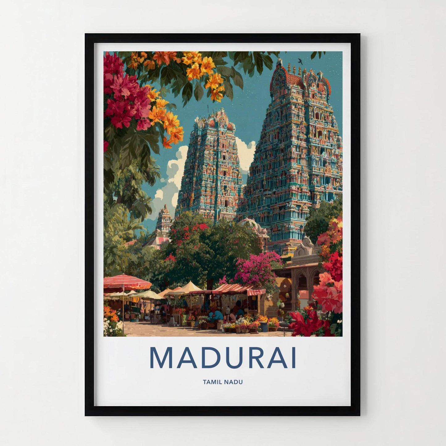 Madurai Poster - India Wall Art - Tamil Nadu Colorful Gopuram Market Gift