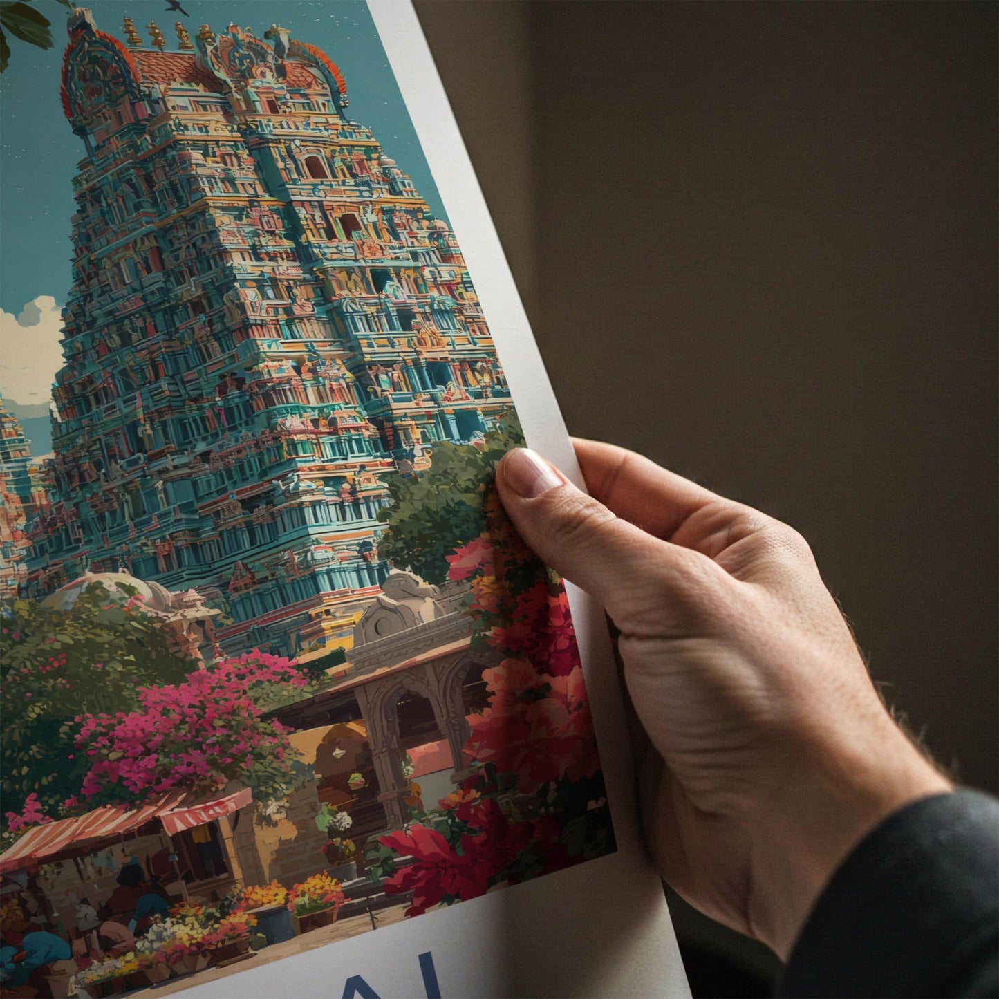 Madurai Poster - India Wall Art - Tamil Nadu Colorful Gopuram Market Gift