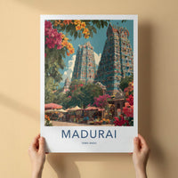 Madurai Poster - India Wall Art - Tamil Nadu Colorful Gopuram Market Gift