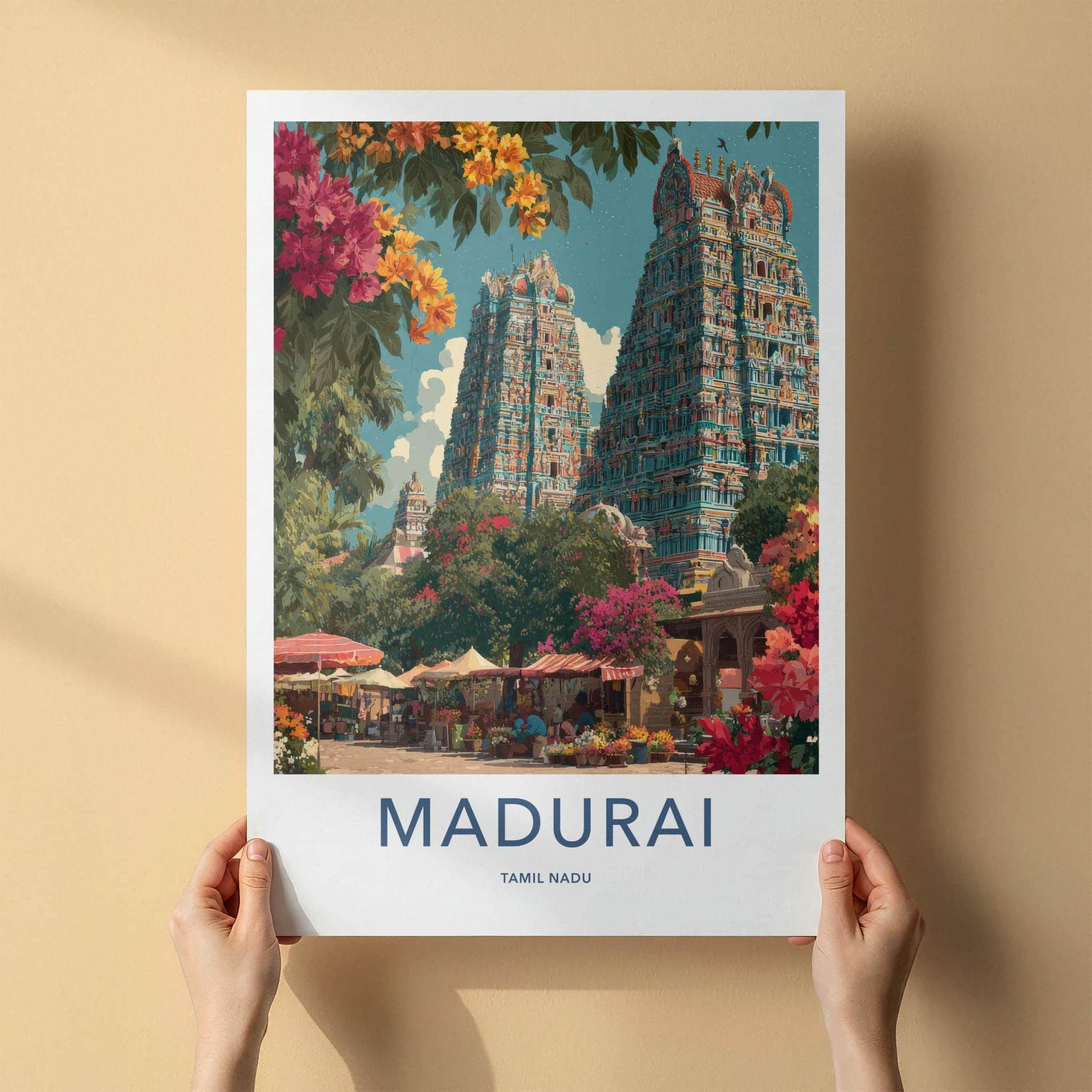 Madurai Poster - India Wall Art - Tamil Nadu Colorful Gopuram Market Gift