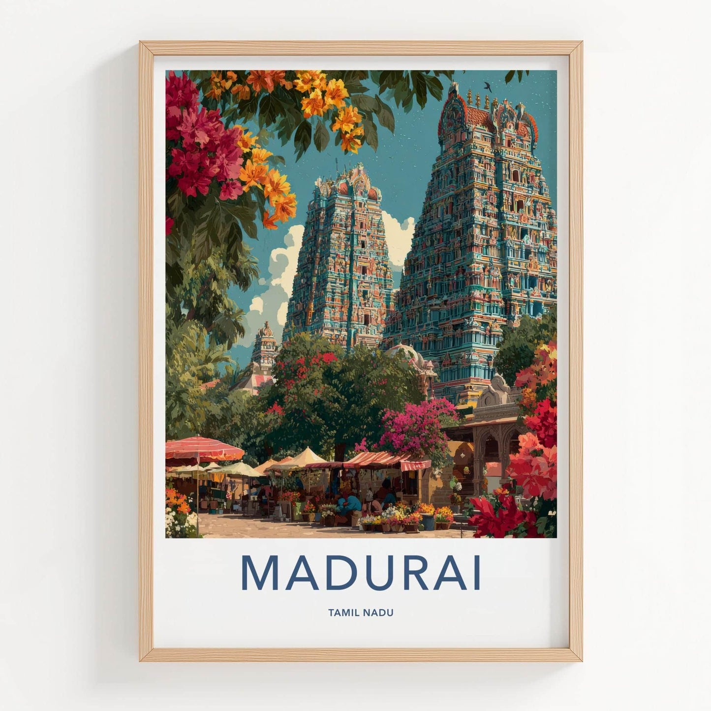 Madurai Poster - India Wall Art - Tamil Nadu Colorful Gopuram Market Gift