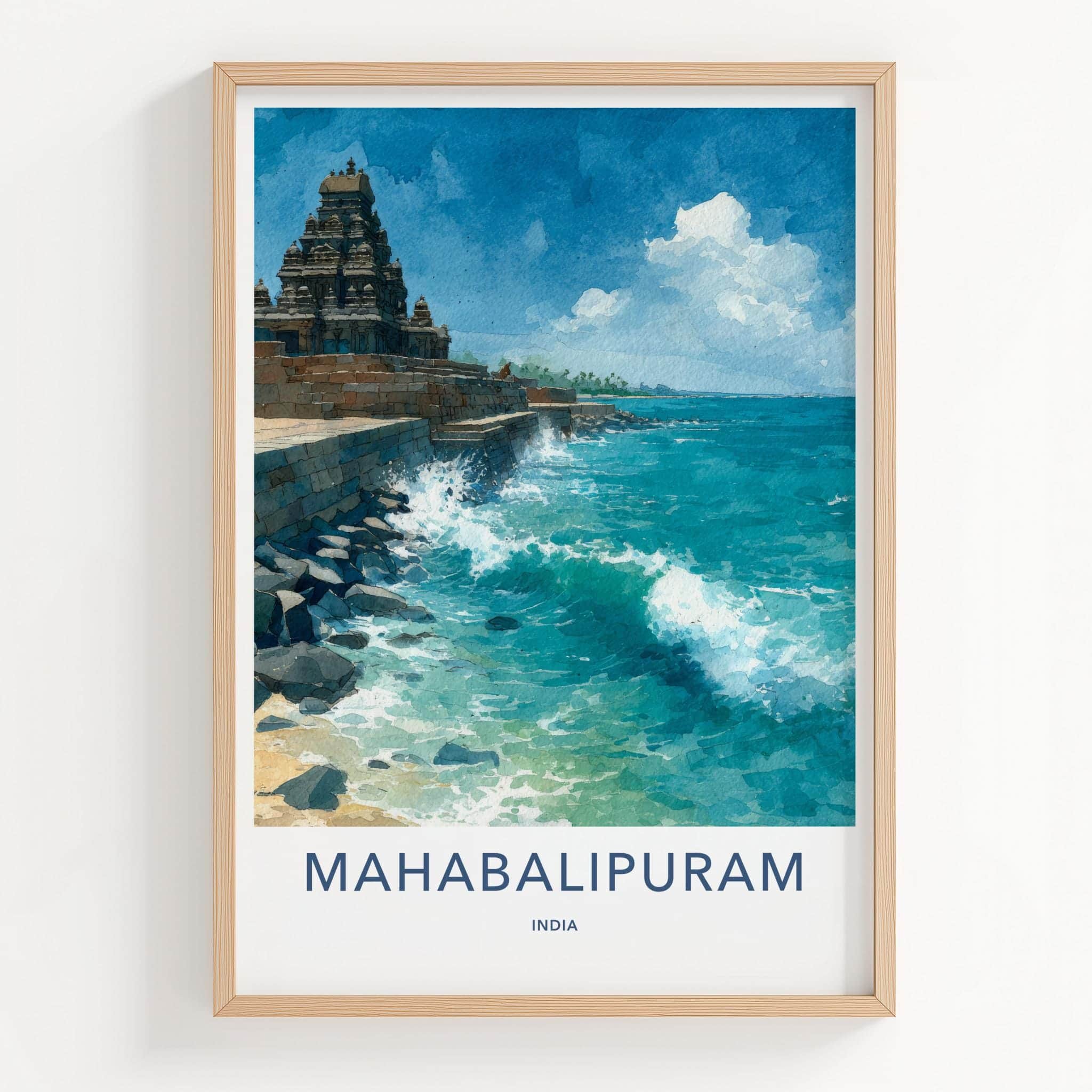 Mahabalipuram Poster - India Art Print - Tamil Nadu Shore Temple Waves Home Decor