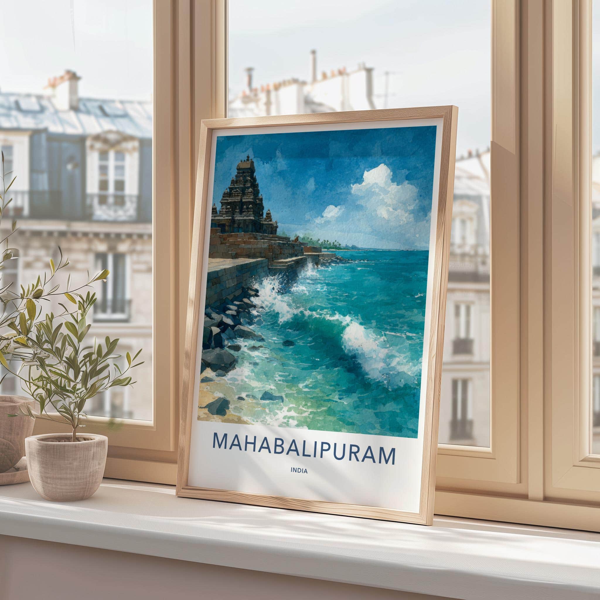 Mahabalipuram Poster - India Art Print - Tamil Nadu Shore Temple Waves Home Decor