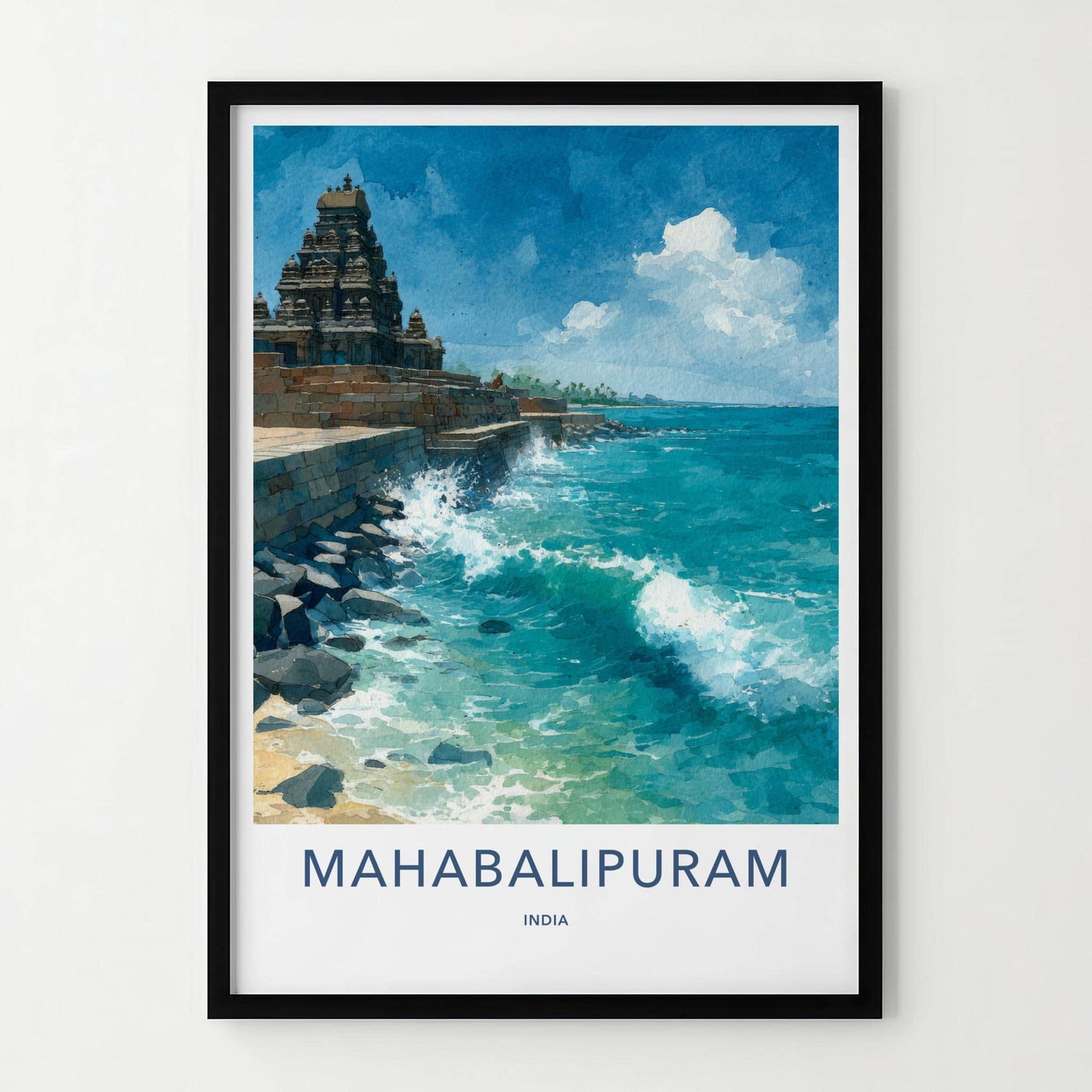 Mahabalipuram Poster - India Art Print - Tamil Nadu Shore Temple Waves Home Decor