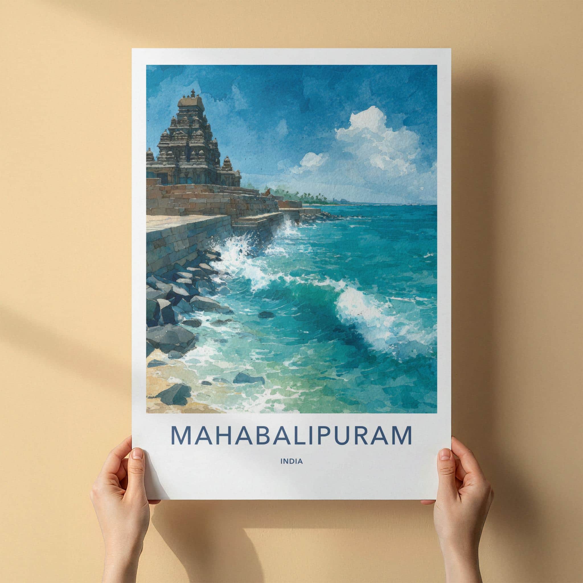Mahabalipuram Poster - India Art Print - Tamil Nadu Shore Temple Waves Home Decor
