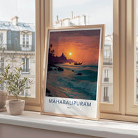Mahabalipuram Poster - India Fine Art - Tamil Nadu Temple Ocean Sunset Gift