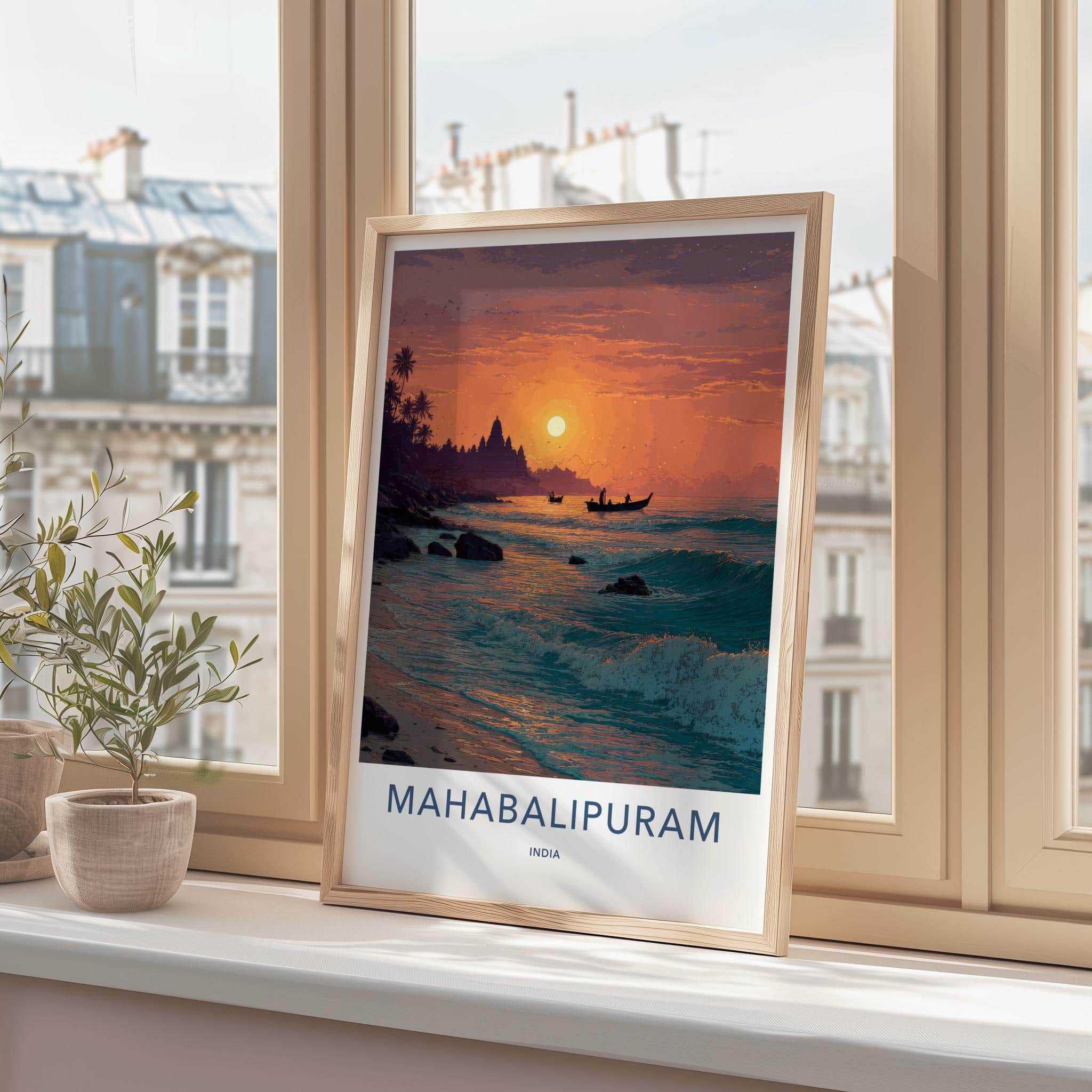 Mahabalipuram Poster - India Fine Art - Tamil Nadu Temple Ocean Sunset Gift
