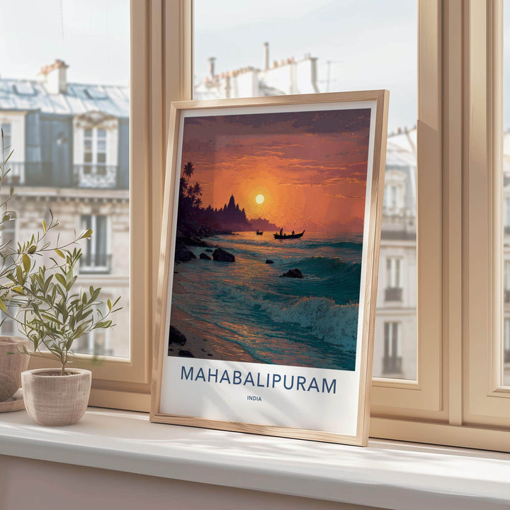 Mahabalipuram Poster - India Fine Art - Tamil Nadu Temple Ocean Sunset Gift