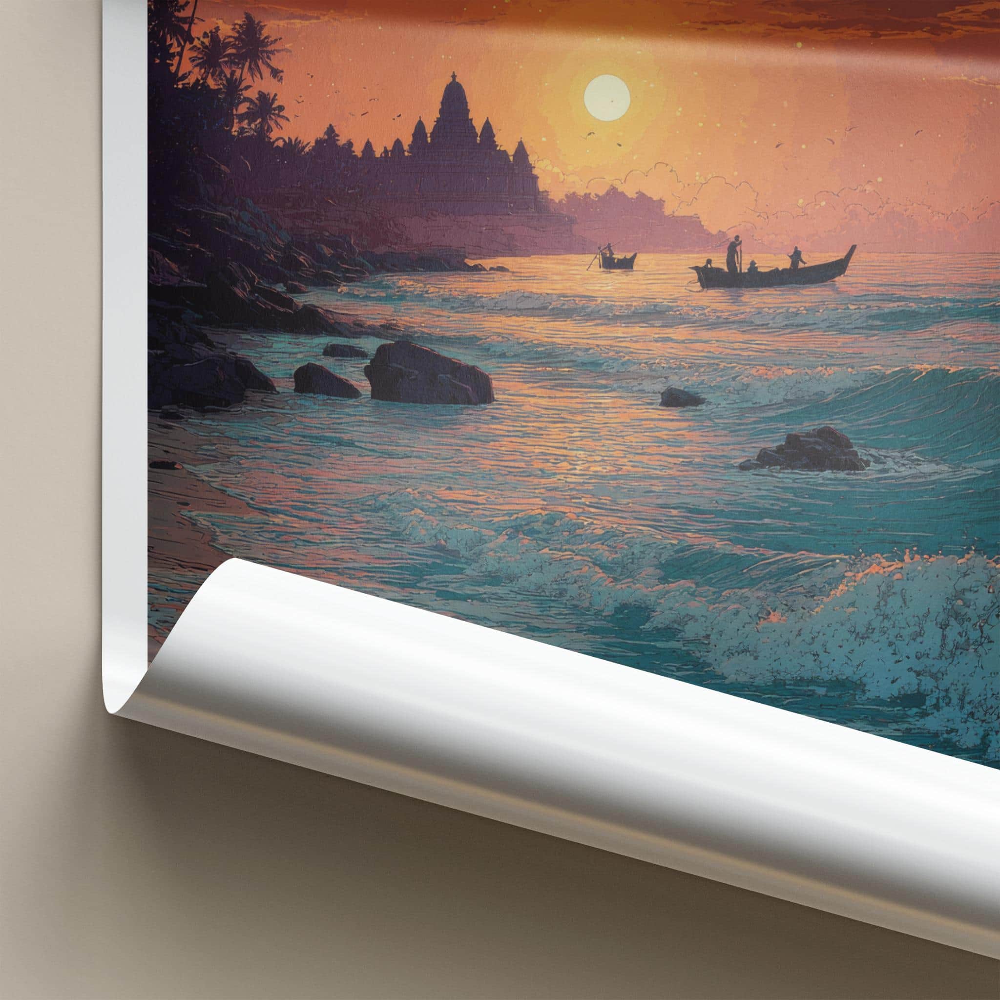 Mahabalipuram Poster - India Fine Art - Tamil Nadu Temple Ocean Sunset Gift