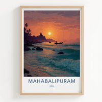 Mahabalipuram Poster - India Fine Art - Tamil Nadu Temple Ocean Sunset Gift