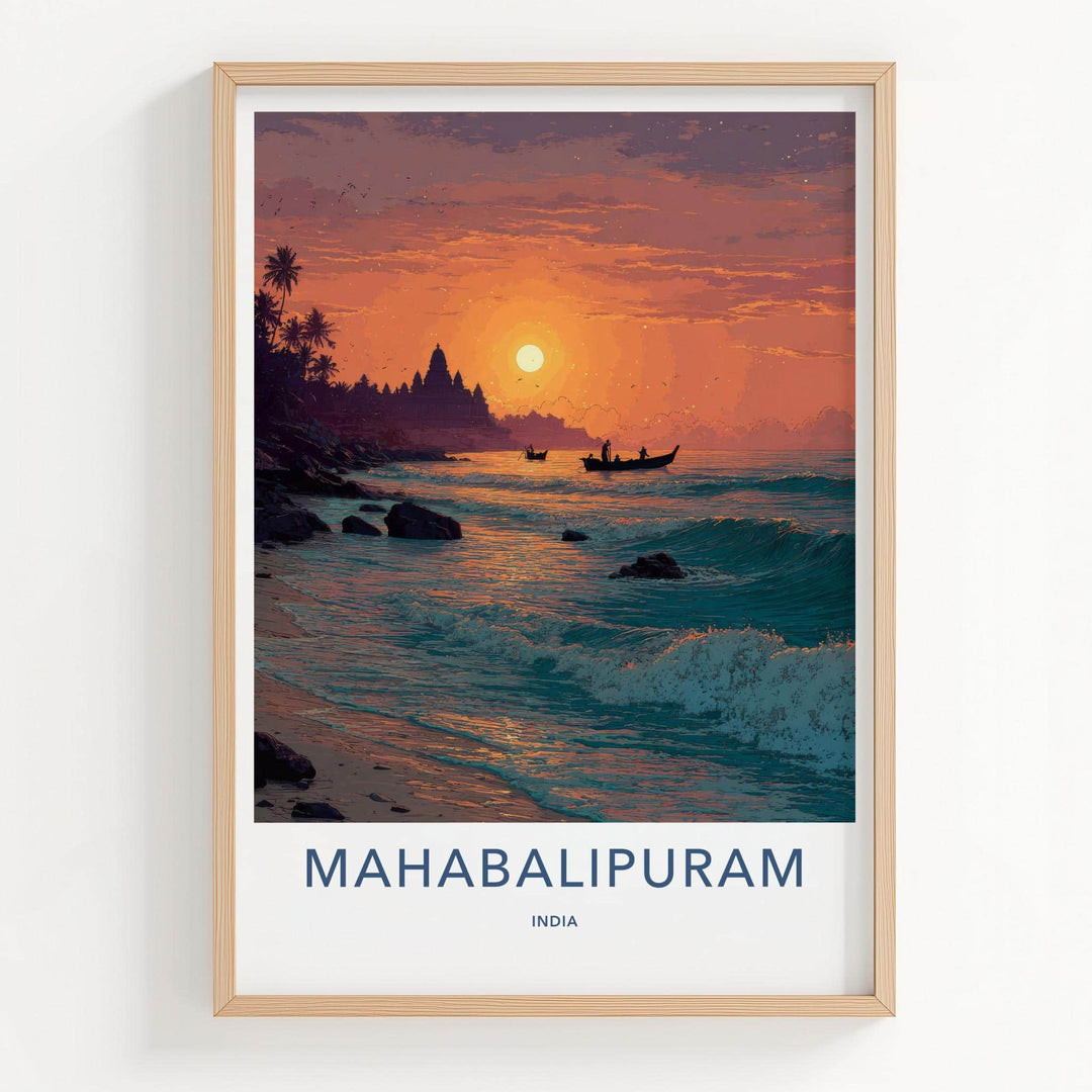 Mahabalipuram Poster - India Fine Art - Tamil Nadu Temple Ocean Sunset Gift