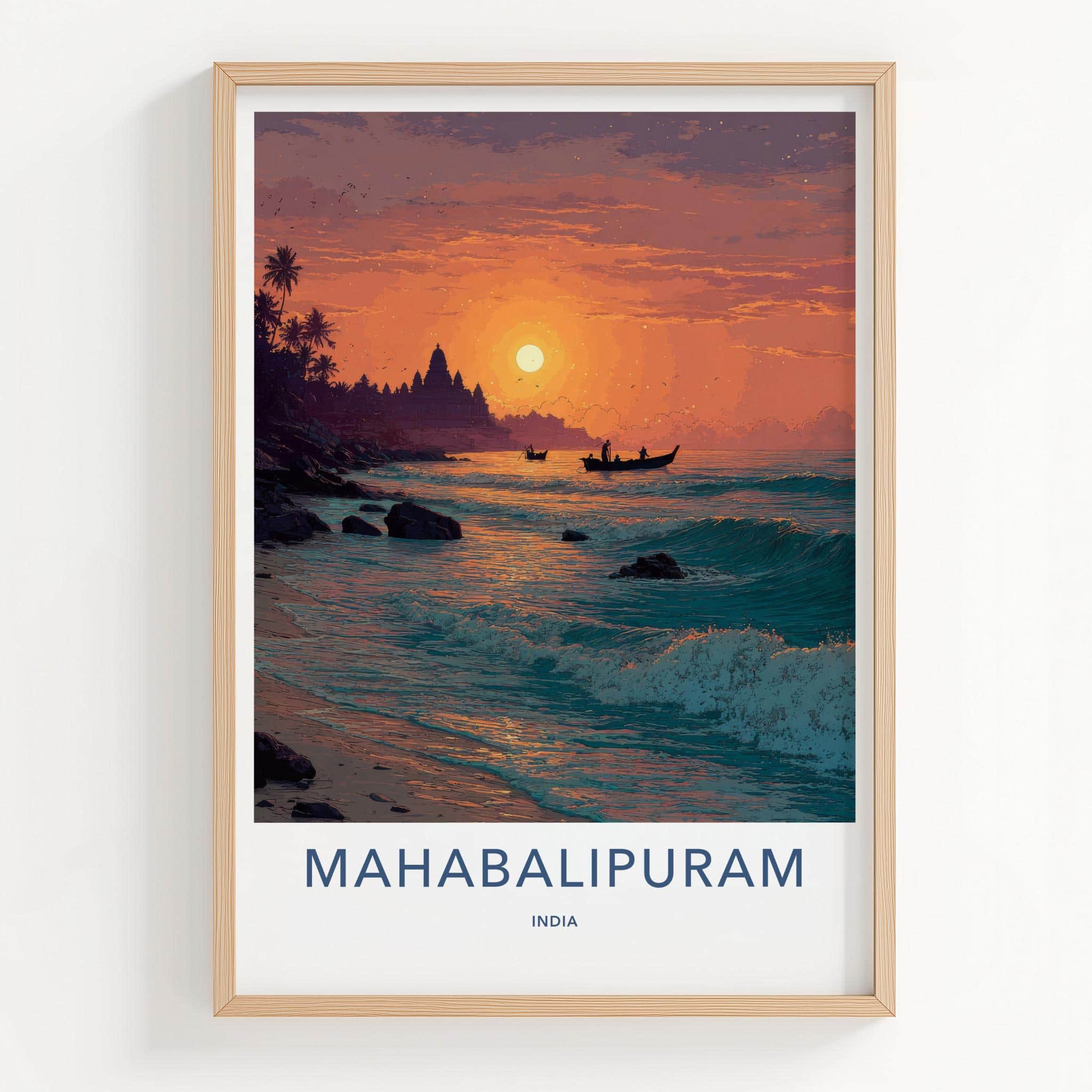 Mahabalipuram Poster - India Fine Art - Tamil Nadu Temple Ocean Sunset Gift