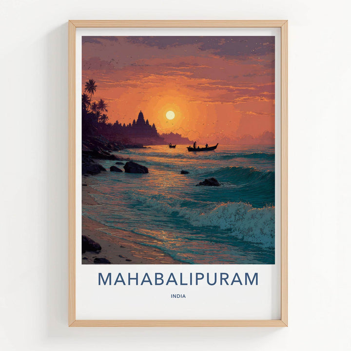Mahabalipuram Poster - India Fine Art - Tamil Nadu Temple Ocean Sunset Gift