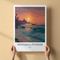 Mahabalipuram Poster - India Fine Art - Tamil Nadu Temple Ocean Sunset Gift