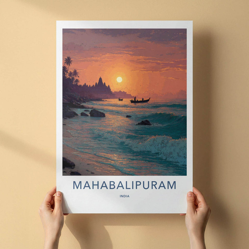 Mahabalipuram Poster - India Fine Art - Tamil Nadu Temple Ocean Sunset Gift