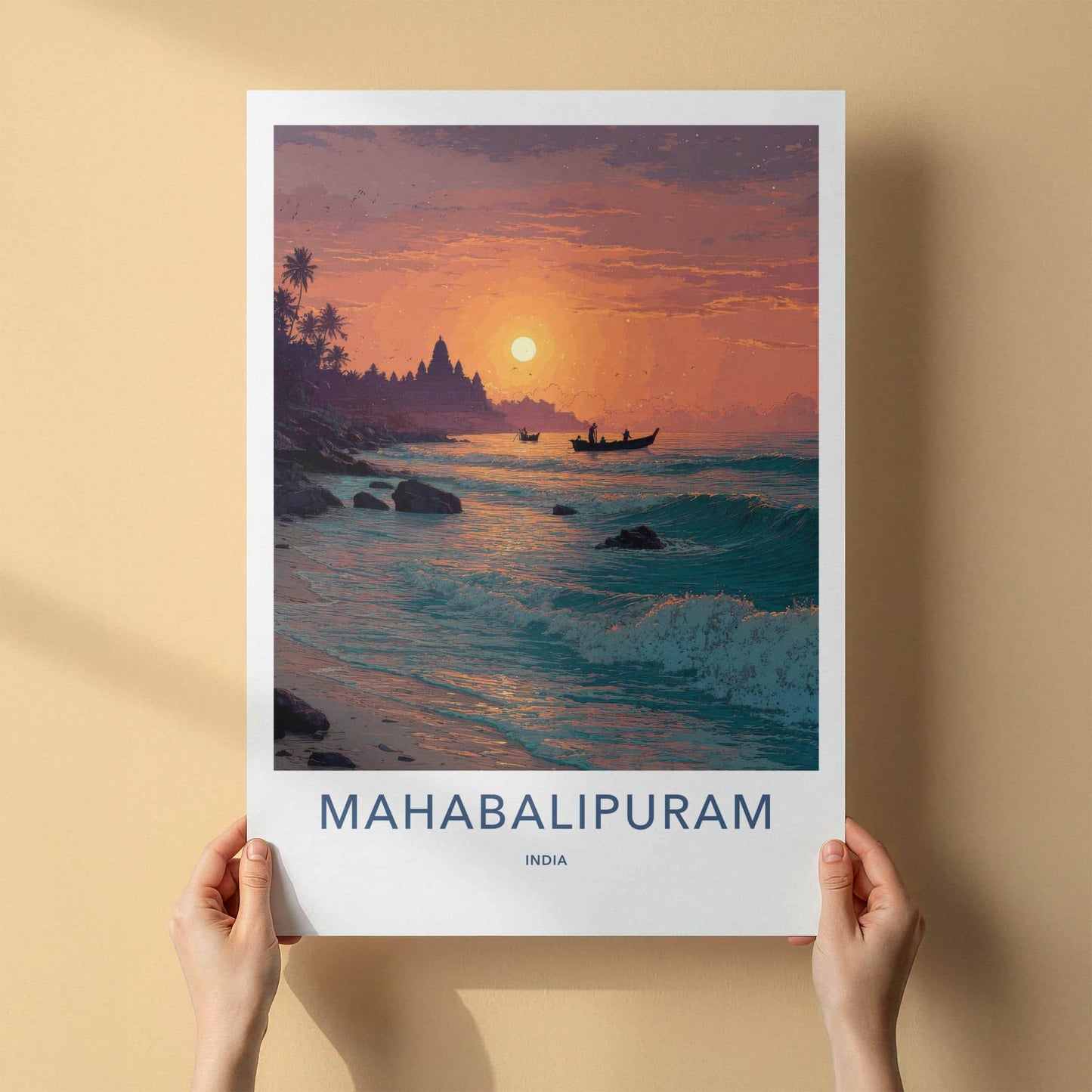 Mahabalipuram Poster - India Fine Art - Tamil Nadu Temple Ocean Sunset Gift