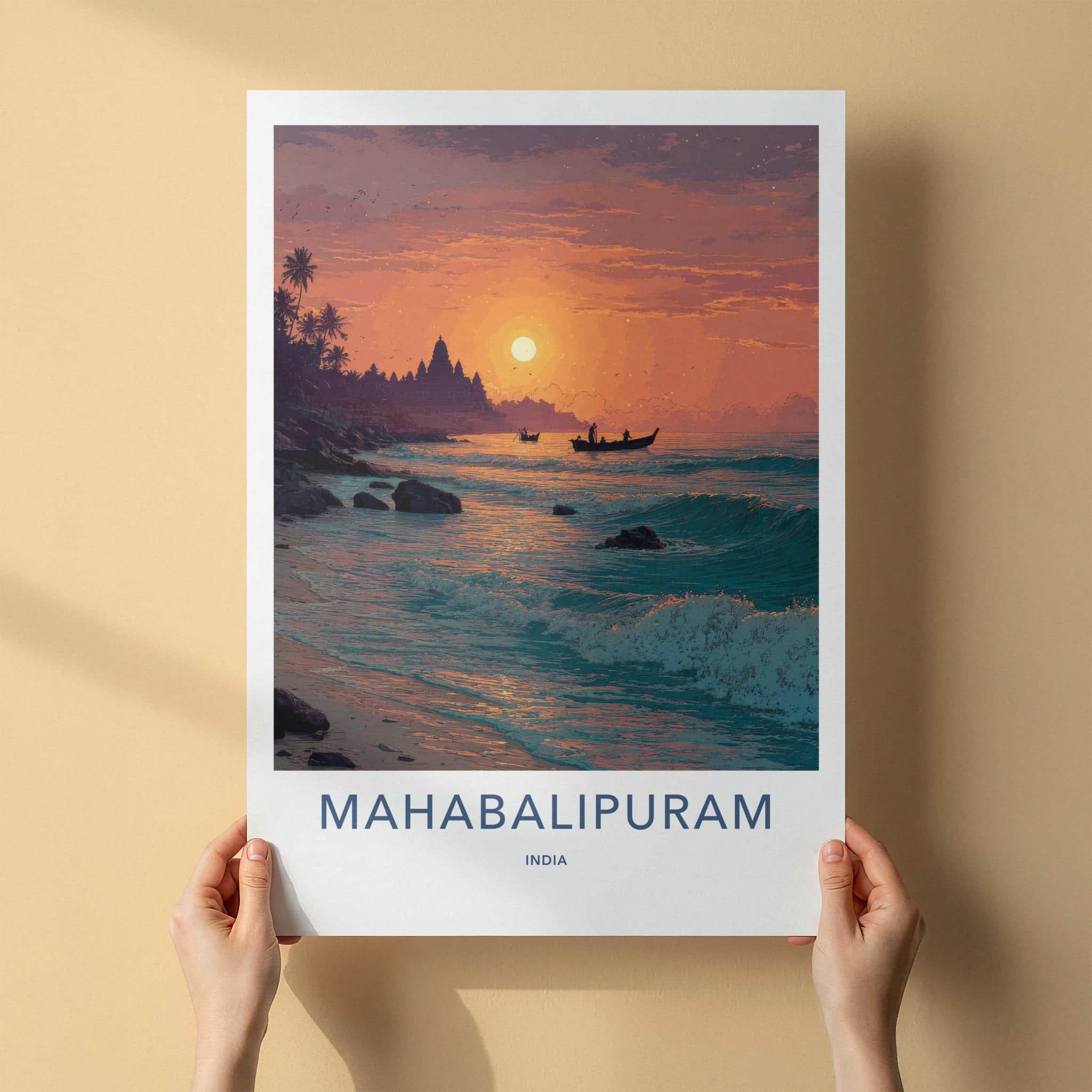 Mahabalipuram Poster - India Fine Art - Tamil Nadu Temple Ocean Sunset Gift