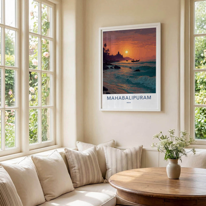 Mahabalipuram Poster - India Fine Art - Tamil Nadu Temple Ocean Sunset Gift