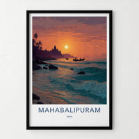 Mahabalipuram Poster - India Fine Art - Tamil Nadu Temple Ocean Sunset Gift