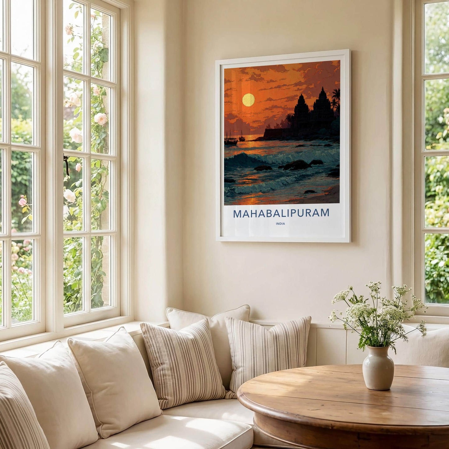 Mahabalipuram Poster - India Travel Art - Tamil Nadu Coastal Temple Sunset Home Decor