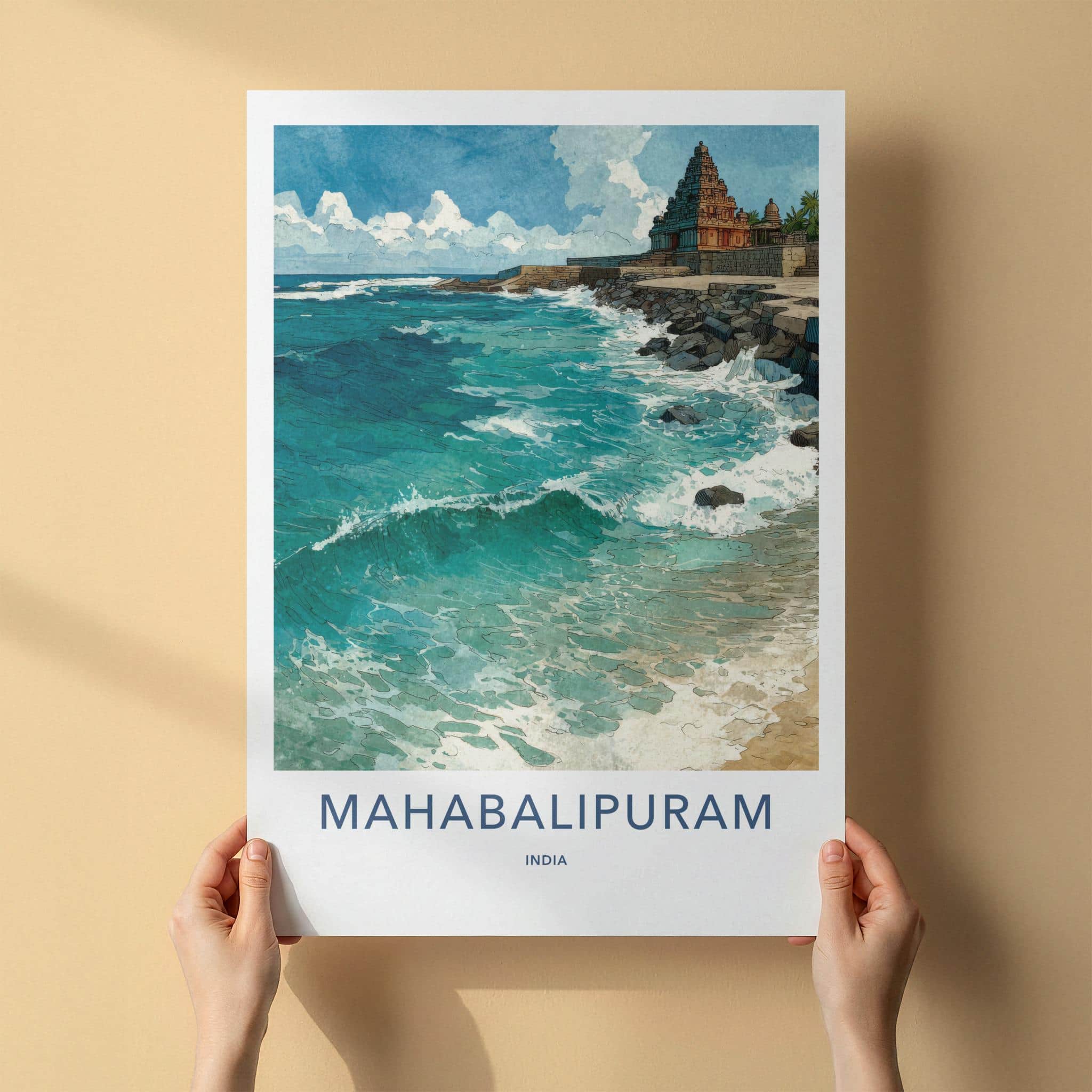 Mahabalipuram Poster - India Travel Art - Tamil Nadu Shore Temple Home Decor