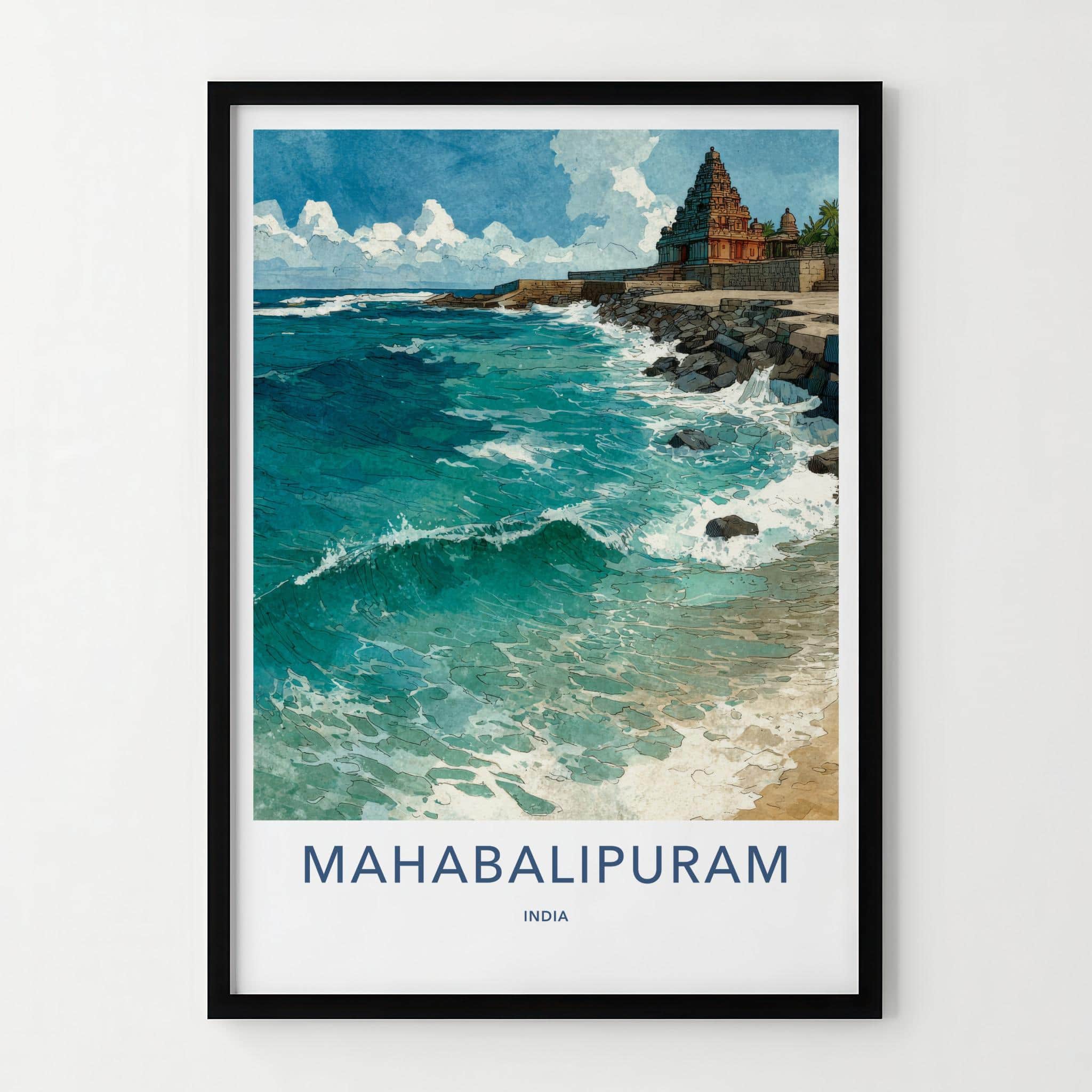 Mahabalipuram Poster - India Travel Art - Tamil Nadu Shore Temple Home Decor
