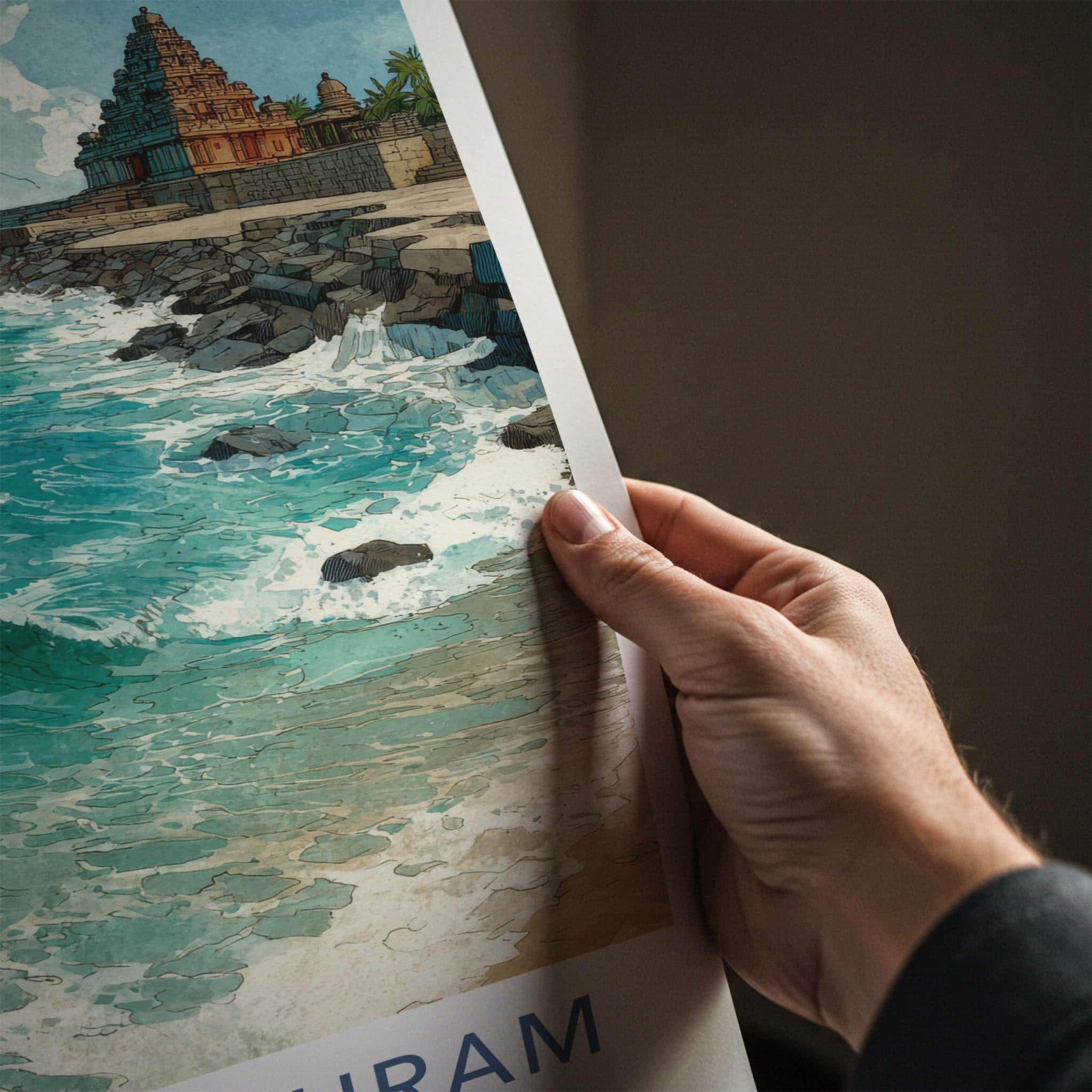 Mahabalipuram Poster - India Travel Art - Tamil Nadu Shore Temple Home Decor